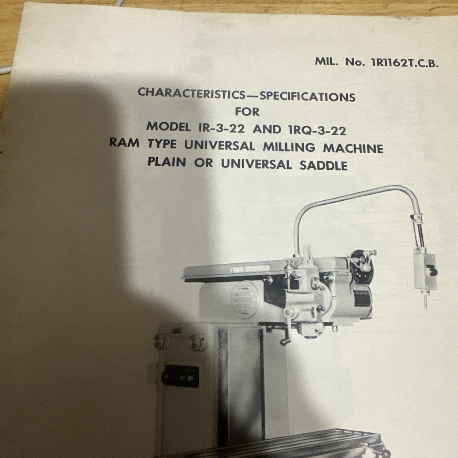 Van Norman Manual Book For Model IR-3-22 1RQ-3-22 Ram Type Milling Machine