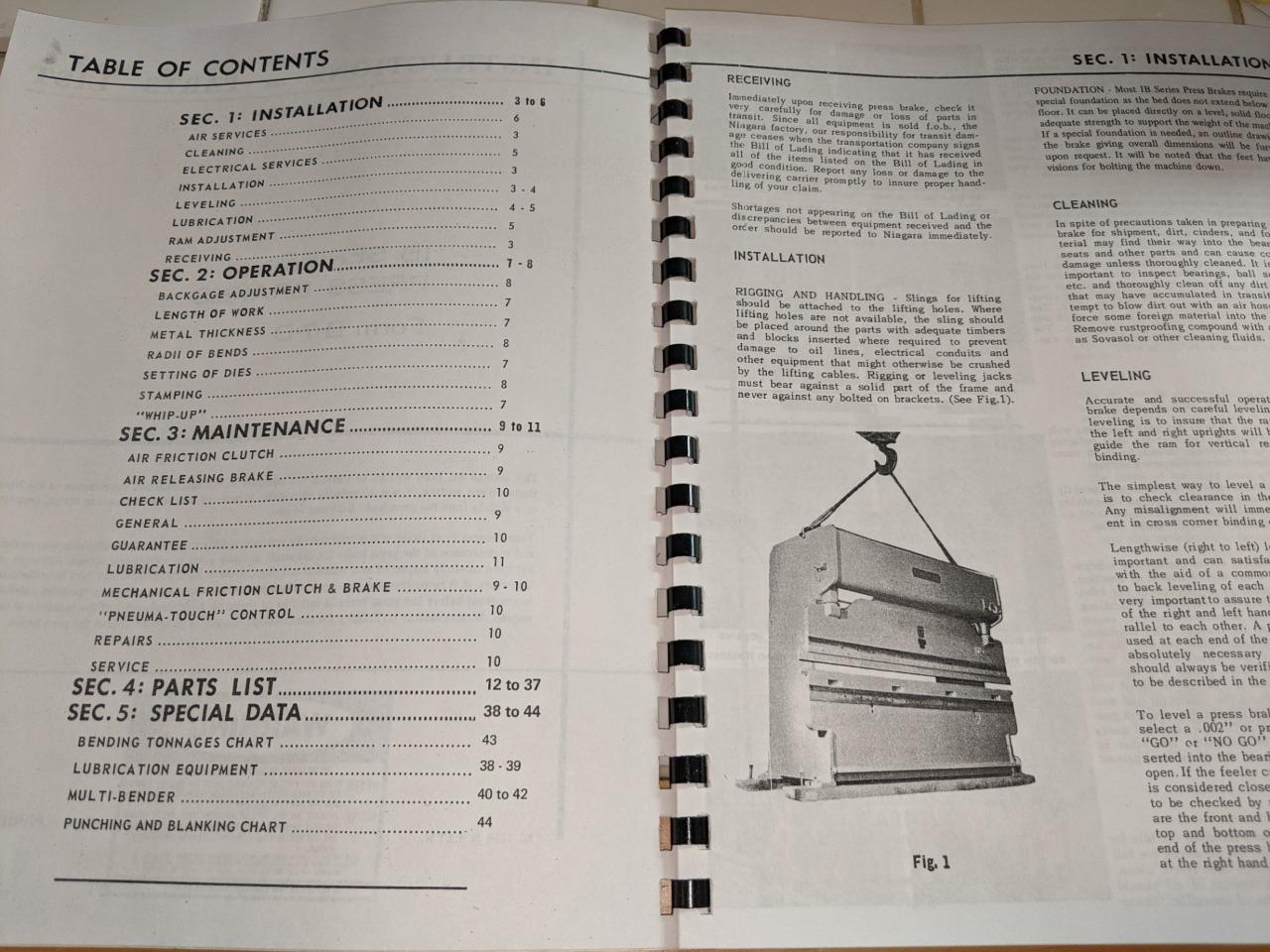 Niagara “IB” Series Press Brakes (36 60 90 120 150) Instruction and Parts Manual