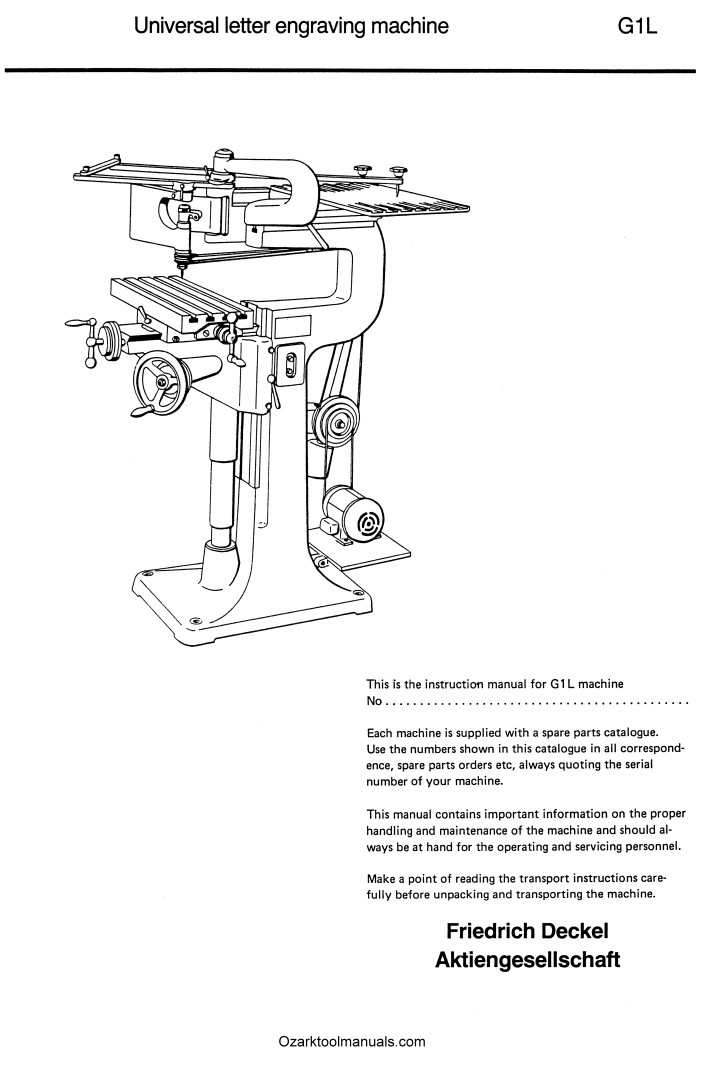 DECKEL G1L Universal Engraver Duplicator Pantograph Owner Operator Manual 1401