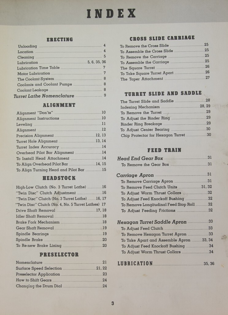 Warner & Swasey NO. 3, M-1200 – Start Lot 1, Turret Lathe, Service Manual 1960