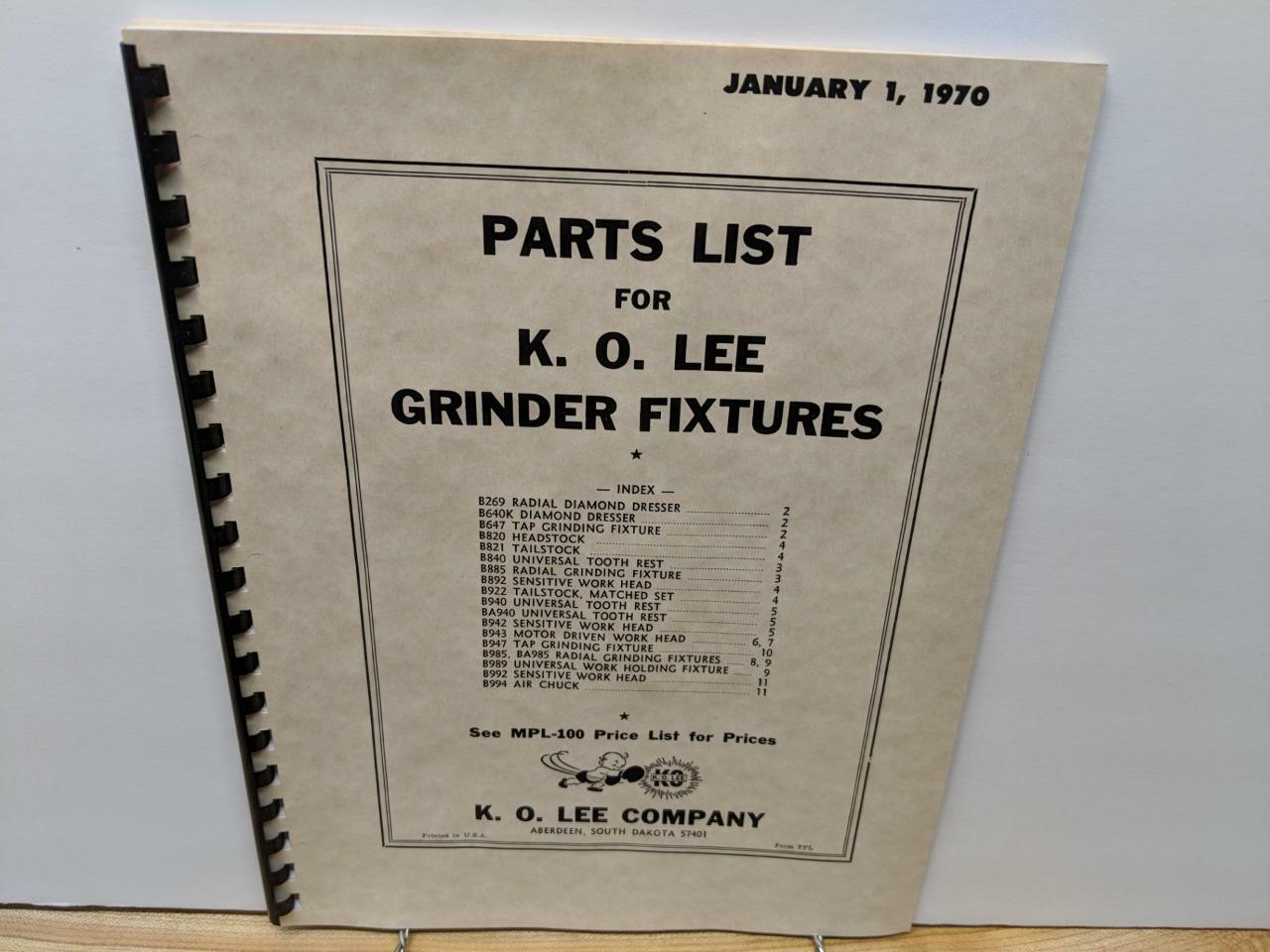 KO Lee Surface Grinder Fixtures Parts List Manual