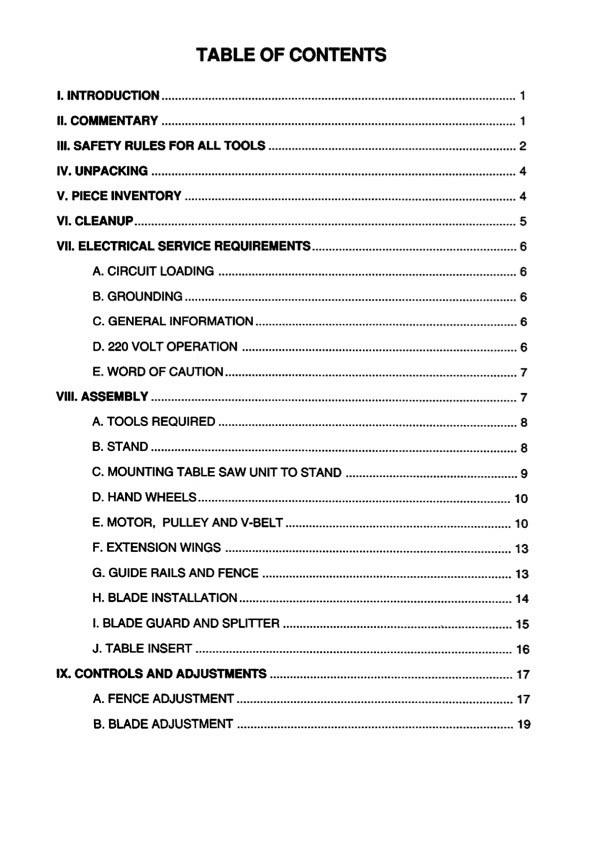 Owner’s Manual & Operating Instructions Grizzly 10” Table Saw – Model G1059
