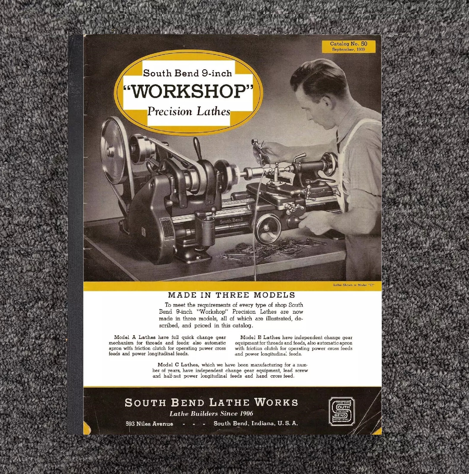 1939 Instruction Manual Fits South Bend Lathe #50 – 9″ Workshop Precision Lathes