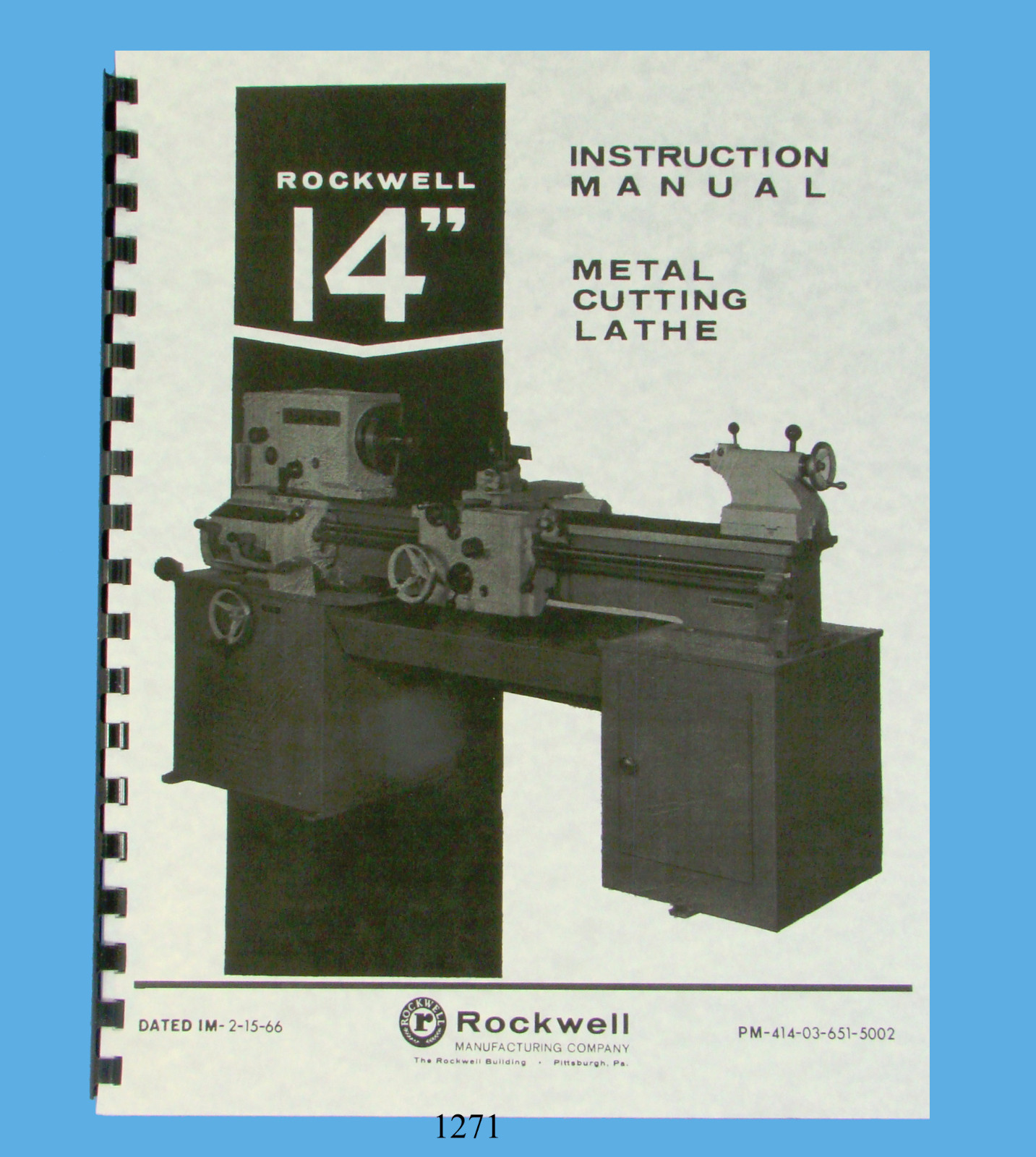 Rockwell 14″ Lathe Operation, Service, & Parts List Manual Early Version *1271