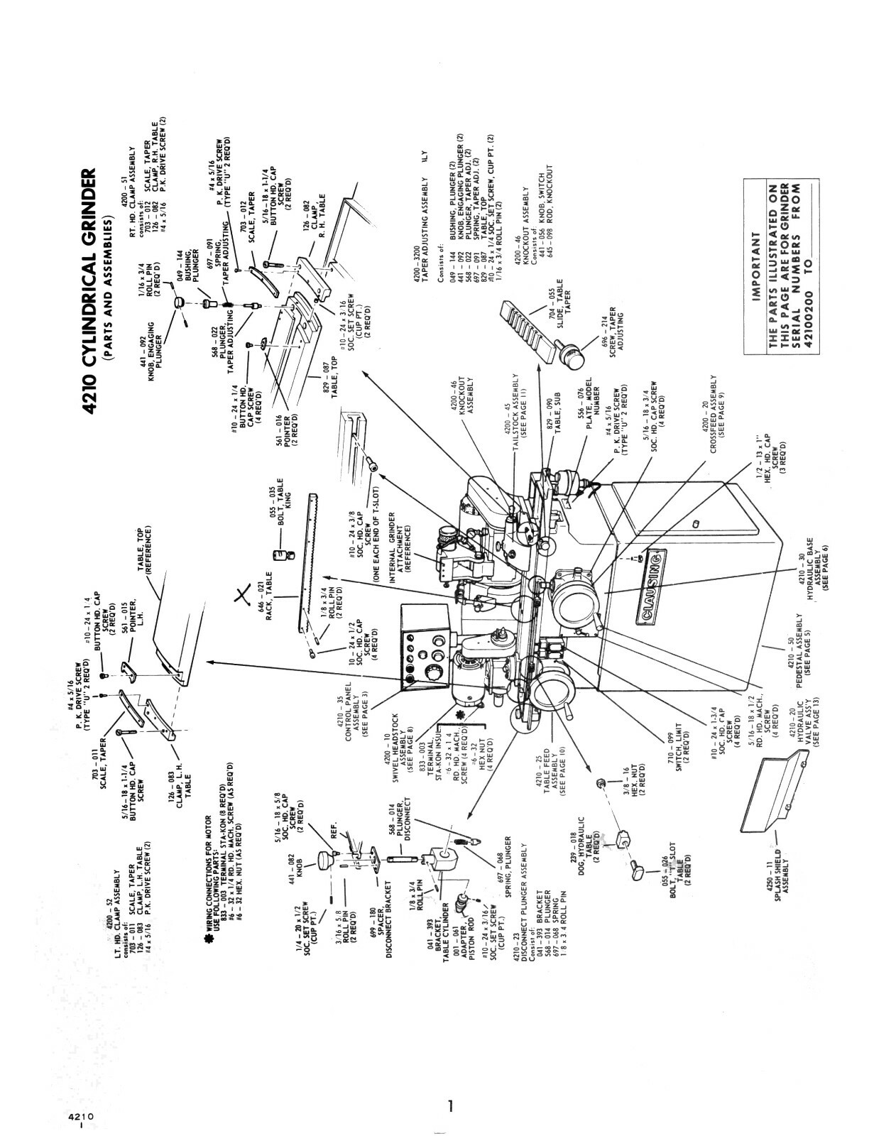 Clausing 4210 Series Hydraulic Surface Grinder Instruction & Parts Manual #1850