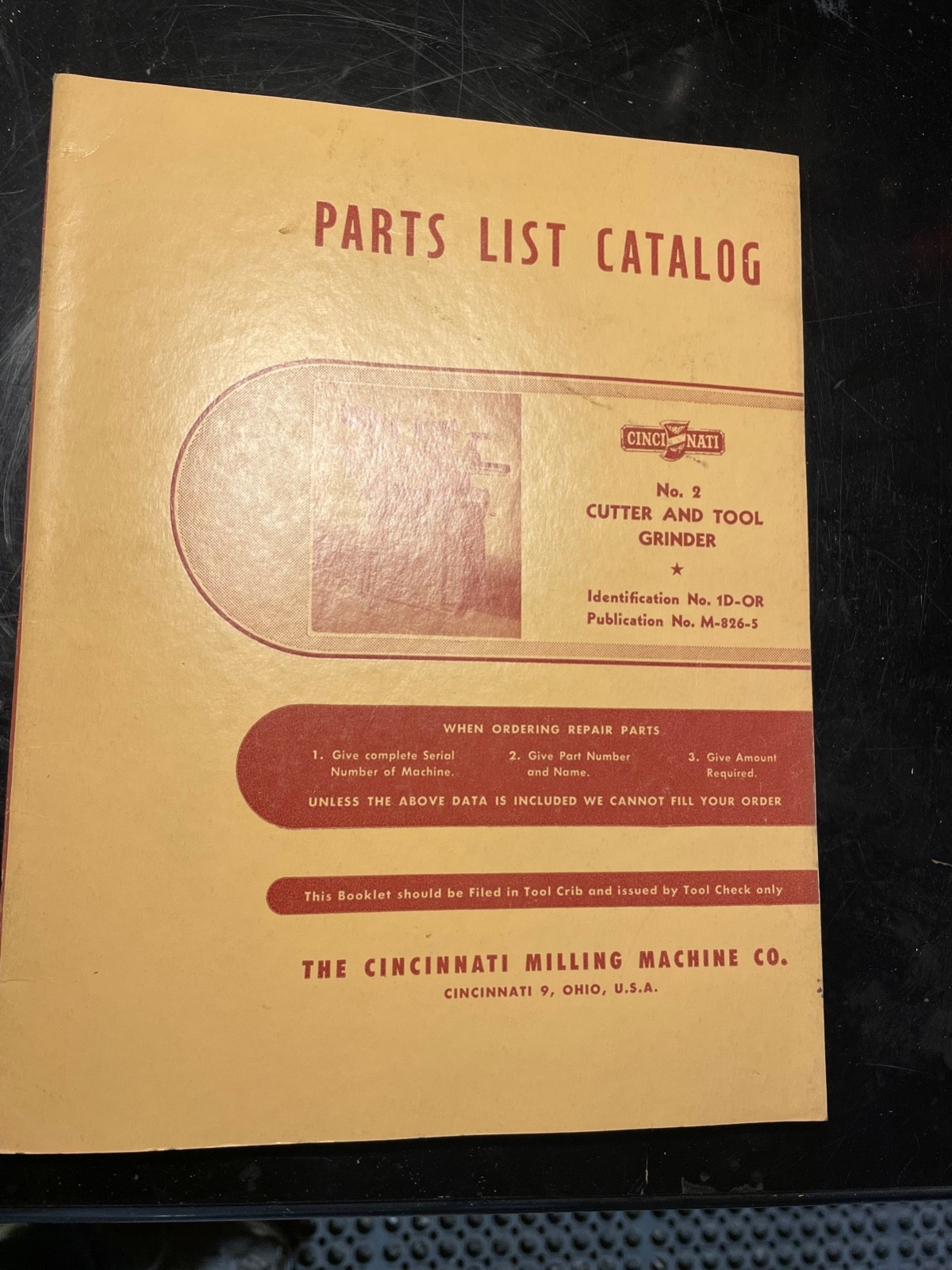 Cincinnati No. 2 Tool & Cutter Grinder Parts List Catalog