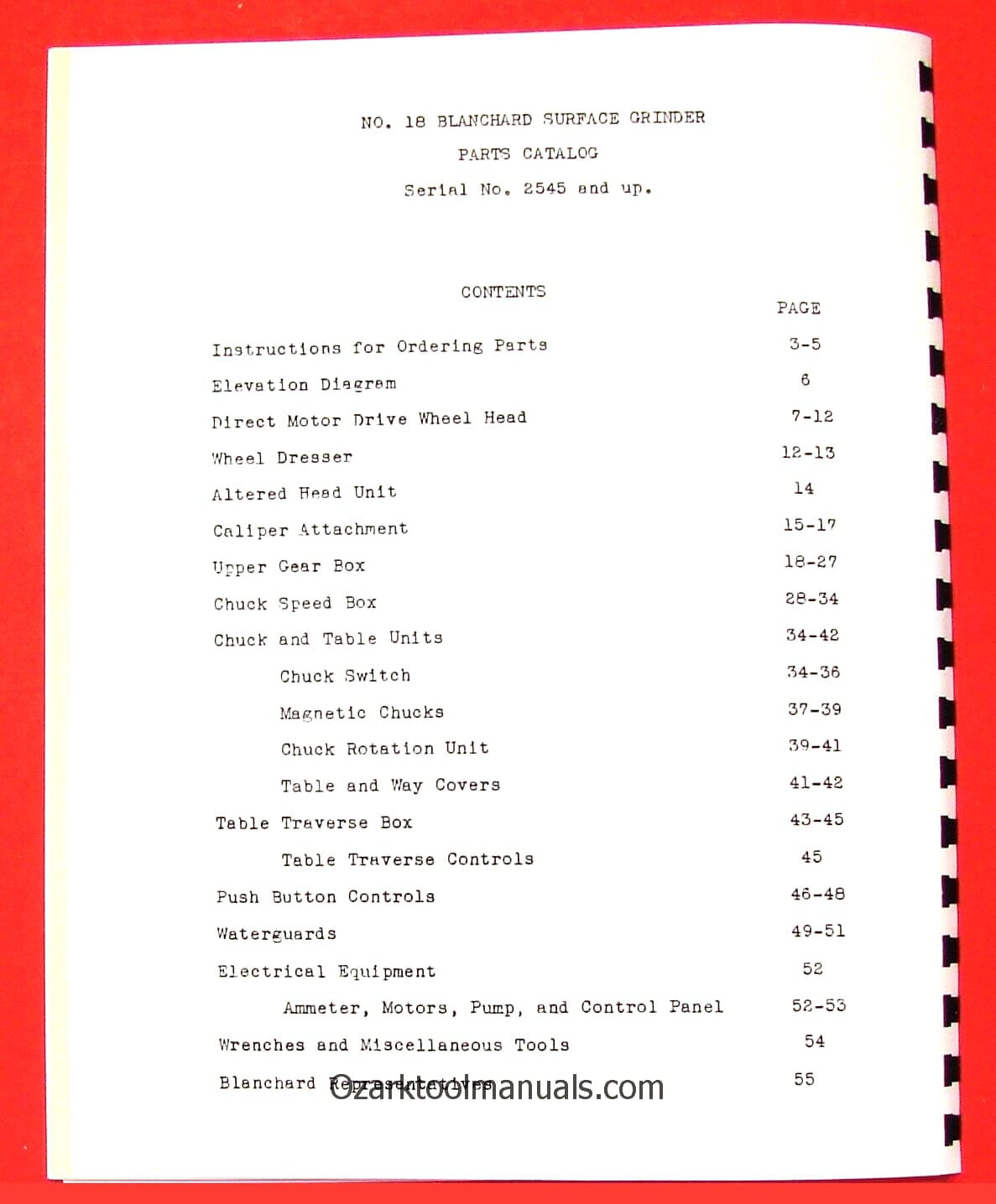 BLANCHARD 18 Surface Grinder Parts Manual 0784