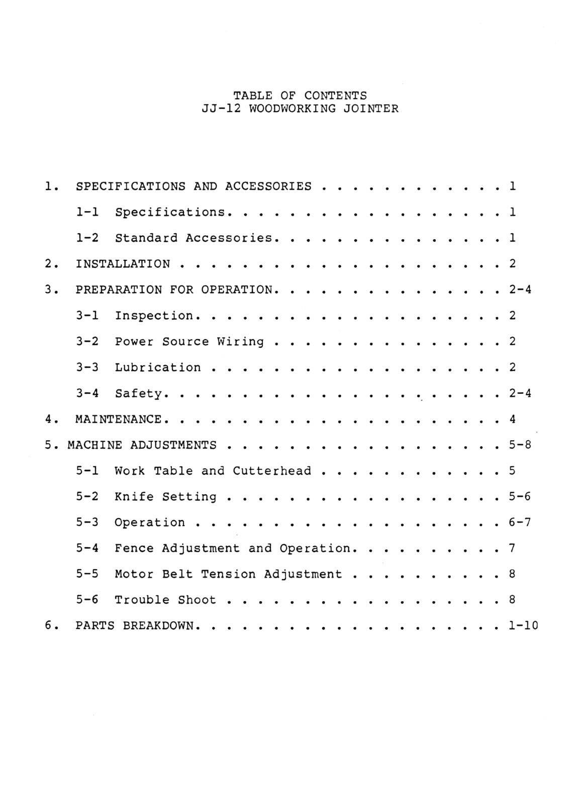 JET JJ-12 12″ Jointer Operating Instructions and Parts Owner’s Manual 1536