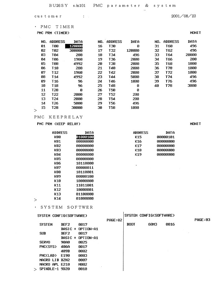 Tsugami BU26/BU38-S-SY CNC Swiss Lathe Instruction Manual & BU26 Parameter Data