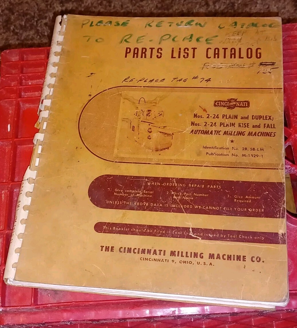 Cincinnati 2-24 Parts List Catalog PLAIN DUPLEX RISE FALL MILLING MACHINES