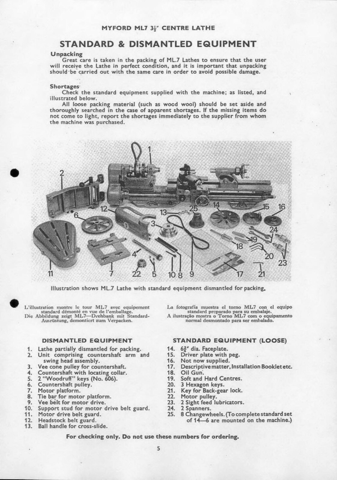 Operation, Installation & Parts List Manual Myford ML7 3 ½ inch Centre Lathe