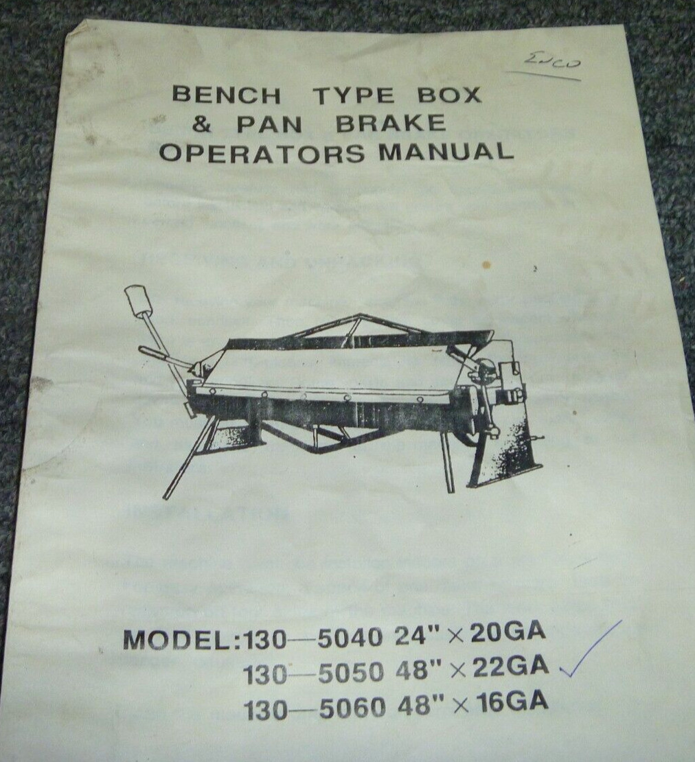 Enco 130-5060 48″x16GA Bench Type Box & Pan Brake Owner Operator Manual