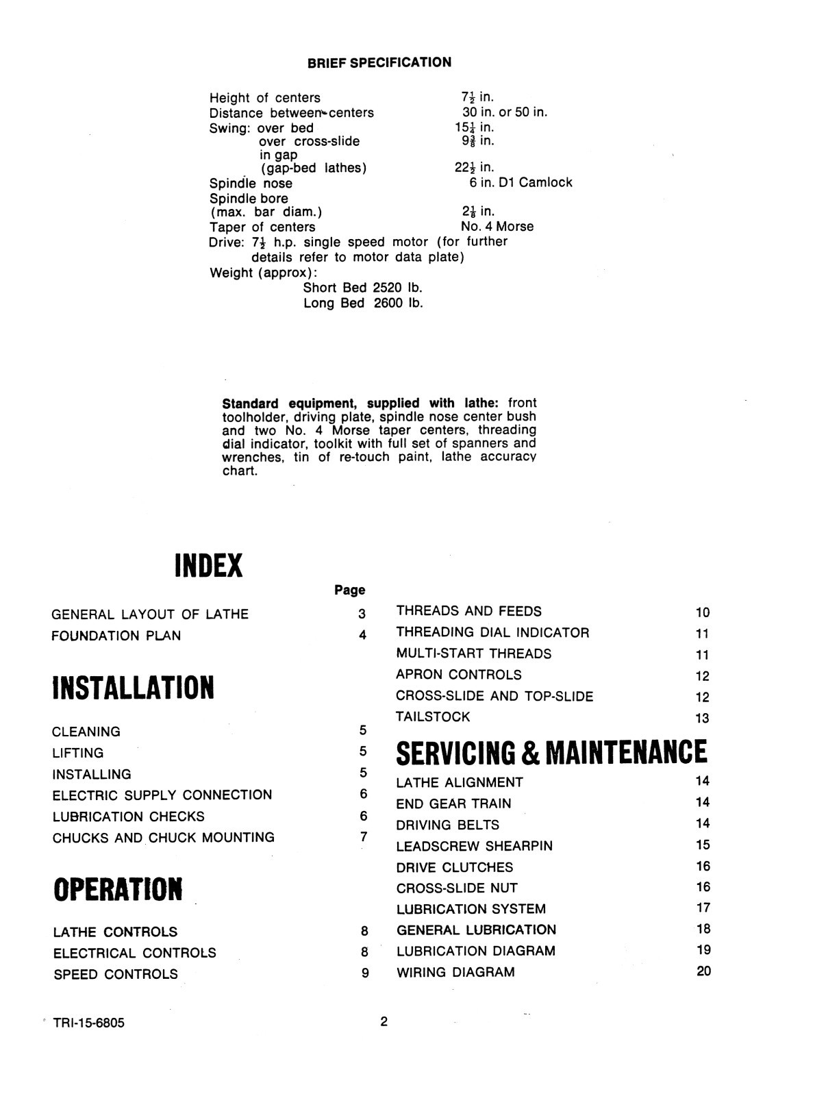 Clausing Colchester 15″ Lathe Service and Parts Manual sn: 22096 to 31470 *42