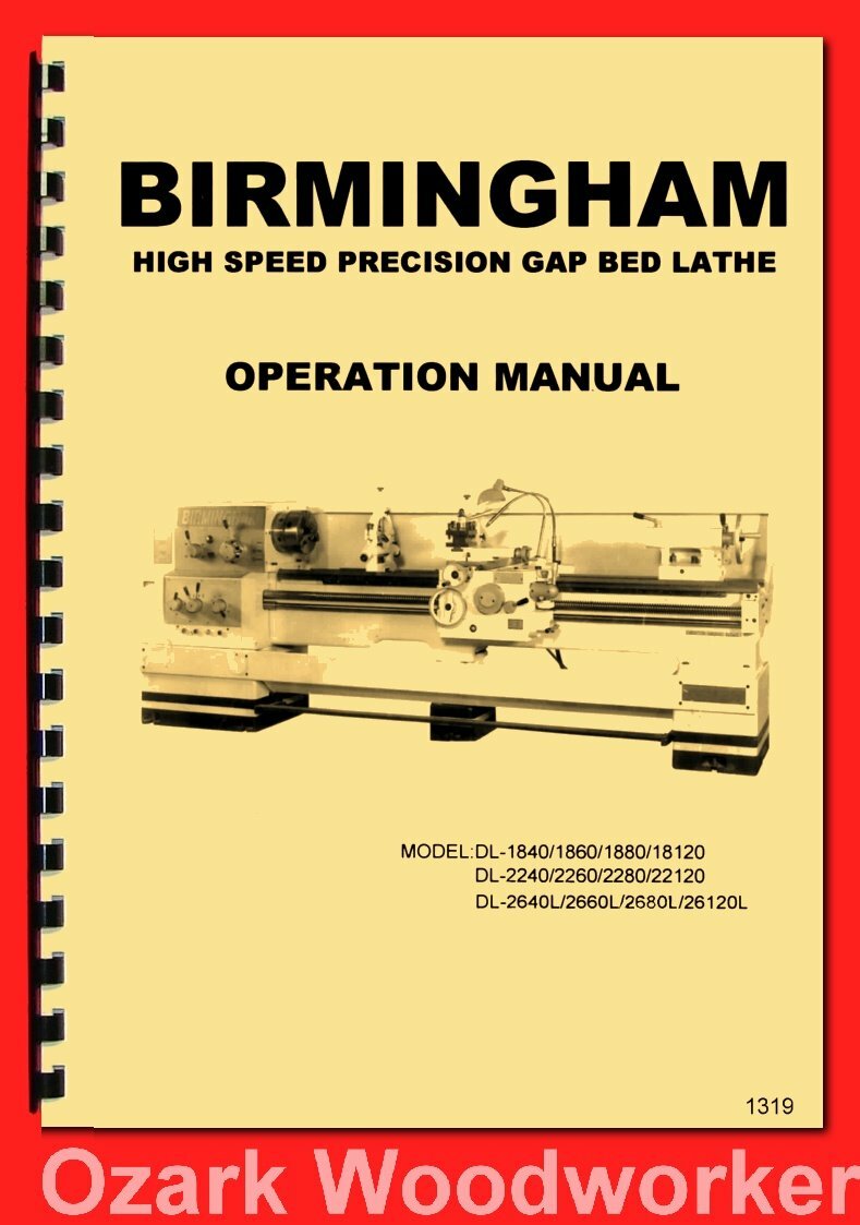 Birmingham Metal Lathe DL Series 18/22/26L Operations Manual Wiring Diagram 1319