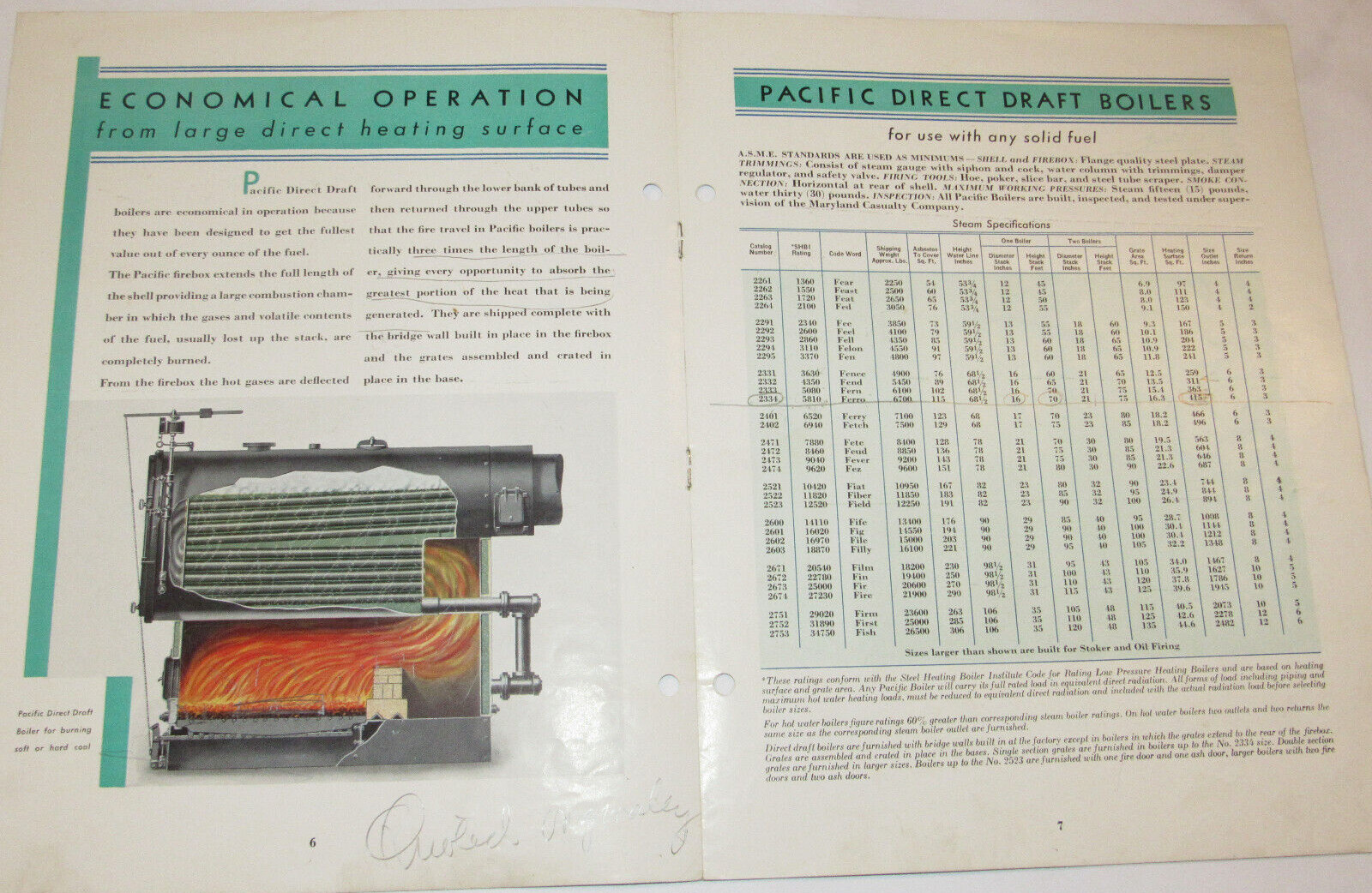 VINTAGE 1930 PACIFIC STEEL BOILER BROCHURE! THE LOW WATER LINE SERIES/PICS/SPECS