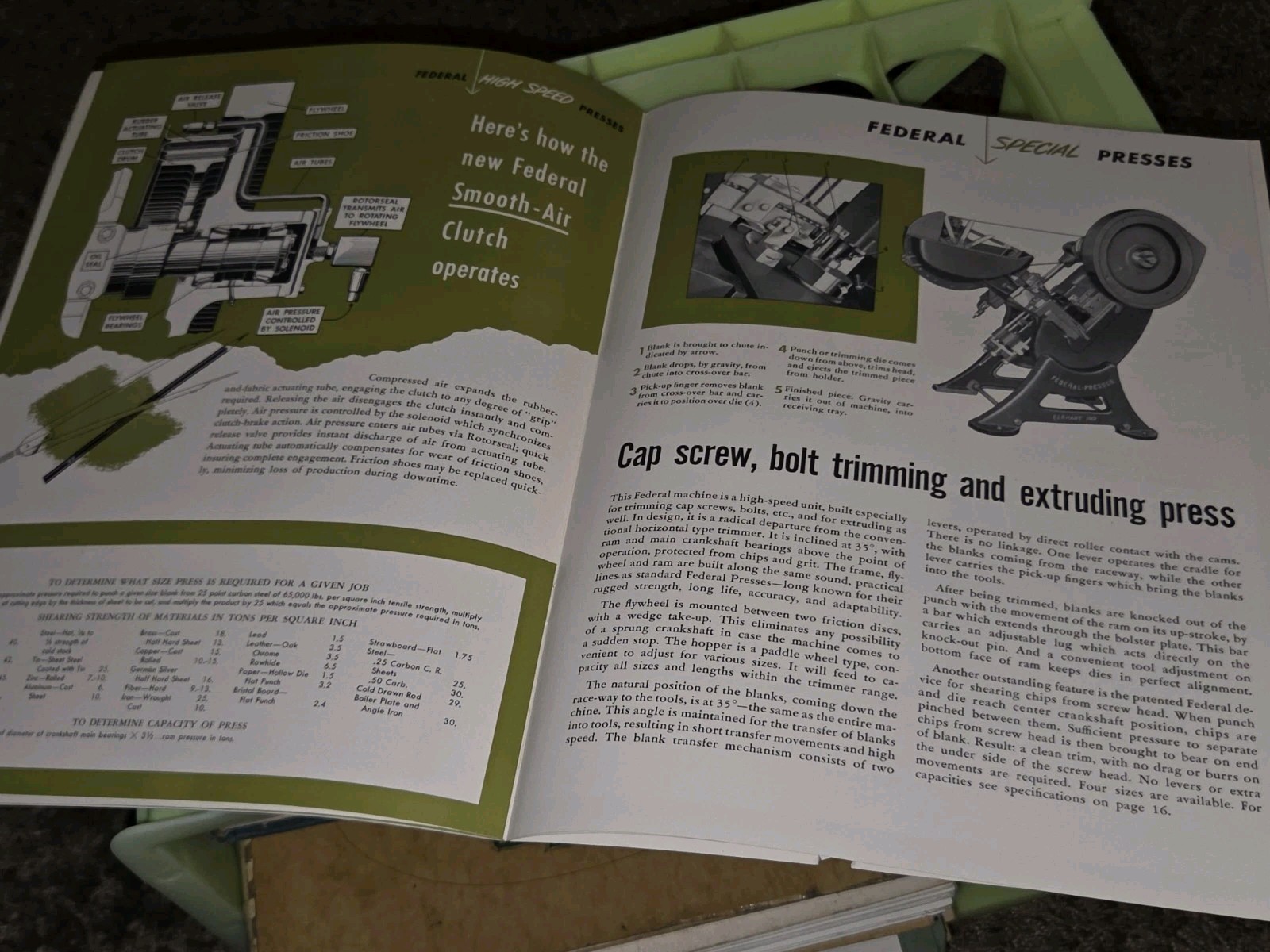 FEDERAL PRESS COMPANY Open Back INCLINABLE PRESSES SALES CATALOG BOOK Machinist