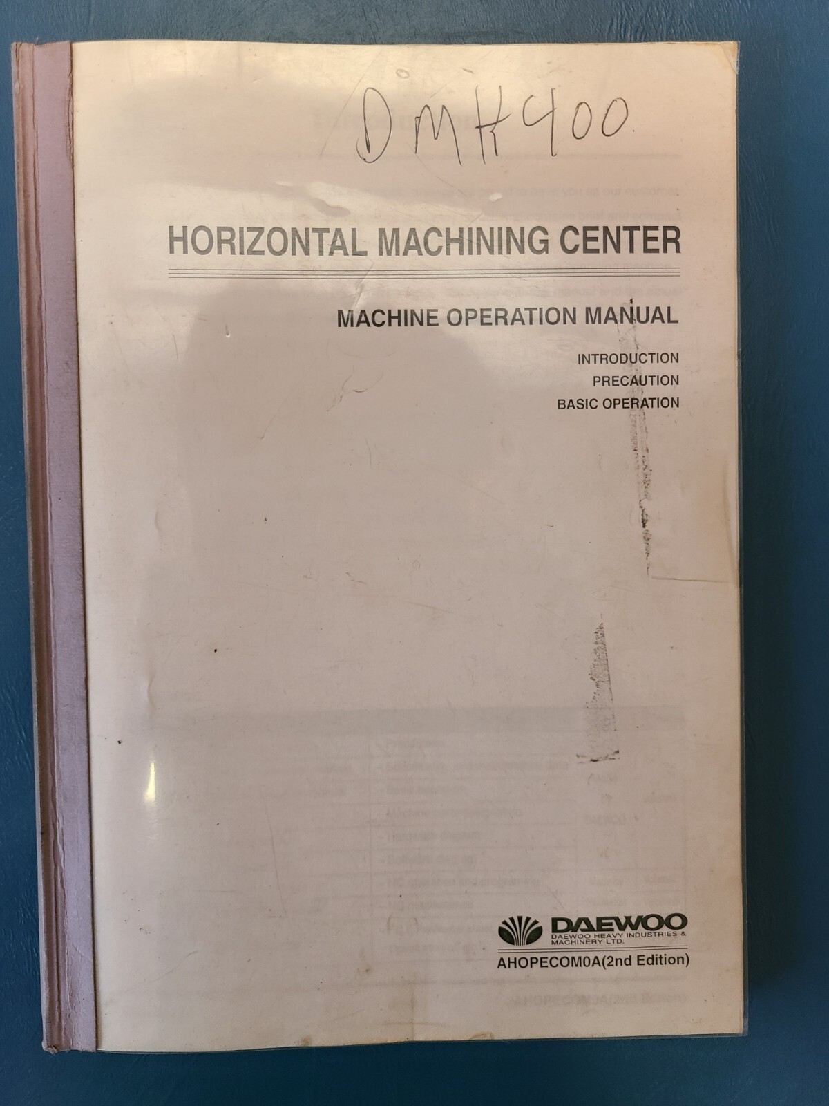 Daewoo Machine Operation Manual FANUC V380M DMH400 Horizontal Machining Center
