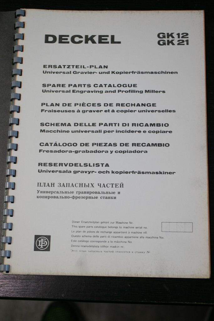 Deckel GK-12 GK-21 Universal Engraving and Profiling, Spare Parts Manual 1977