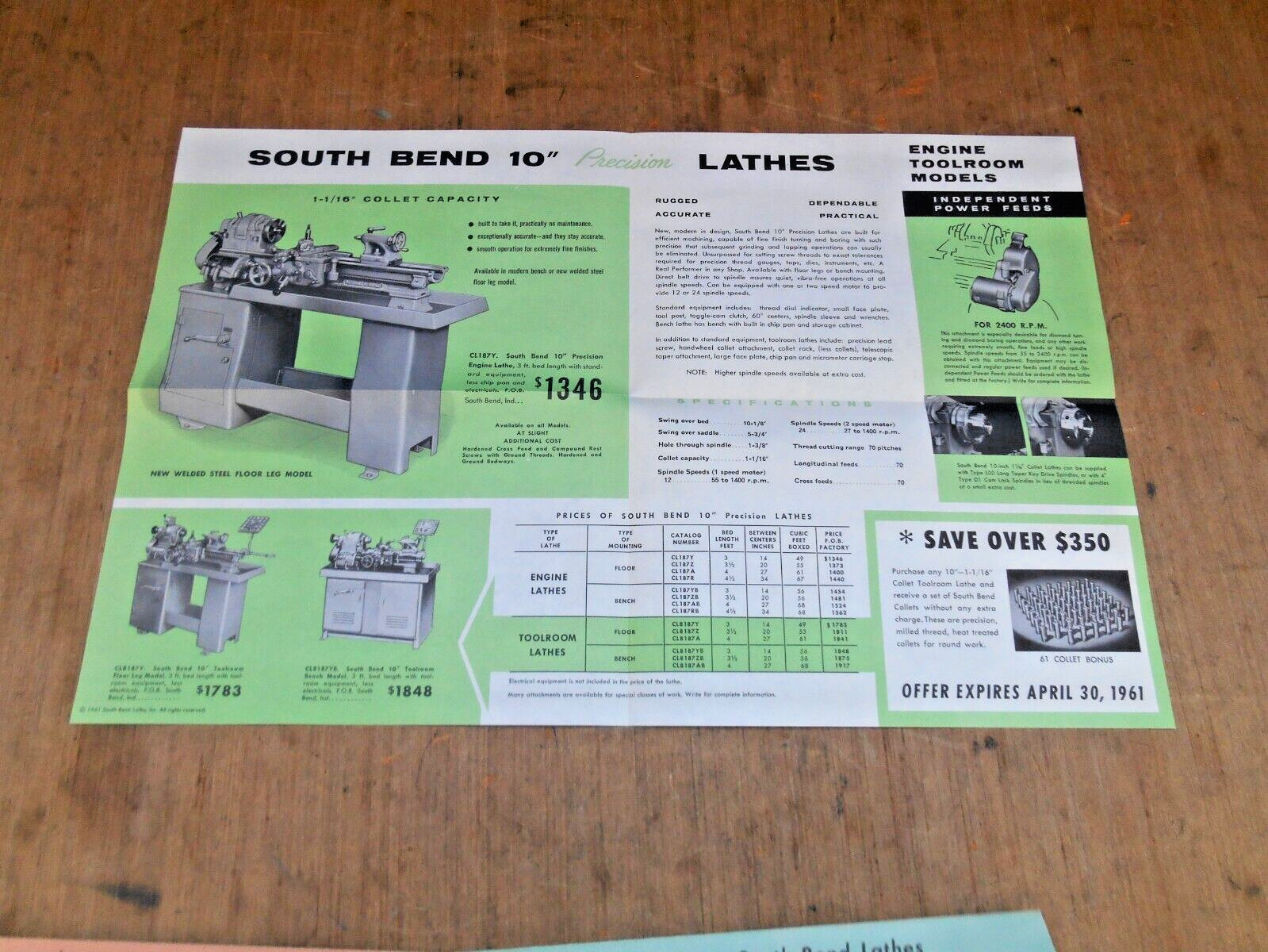 VTG. SOUTH BEND LATHE MAILERS & FLYERS , 1947 , 1958 , 1961 , LOT OF 4