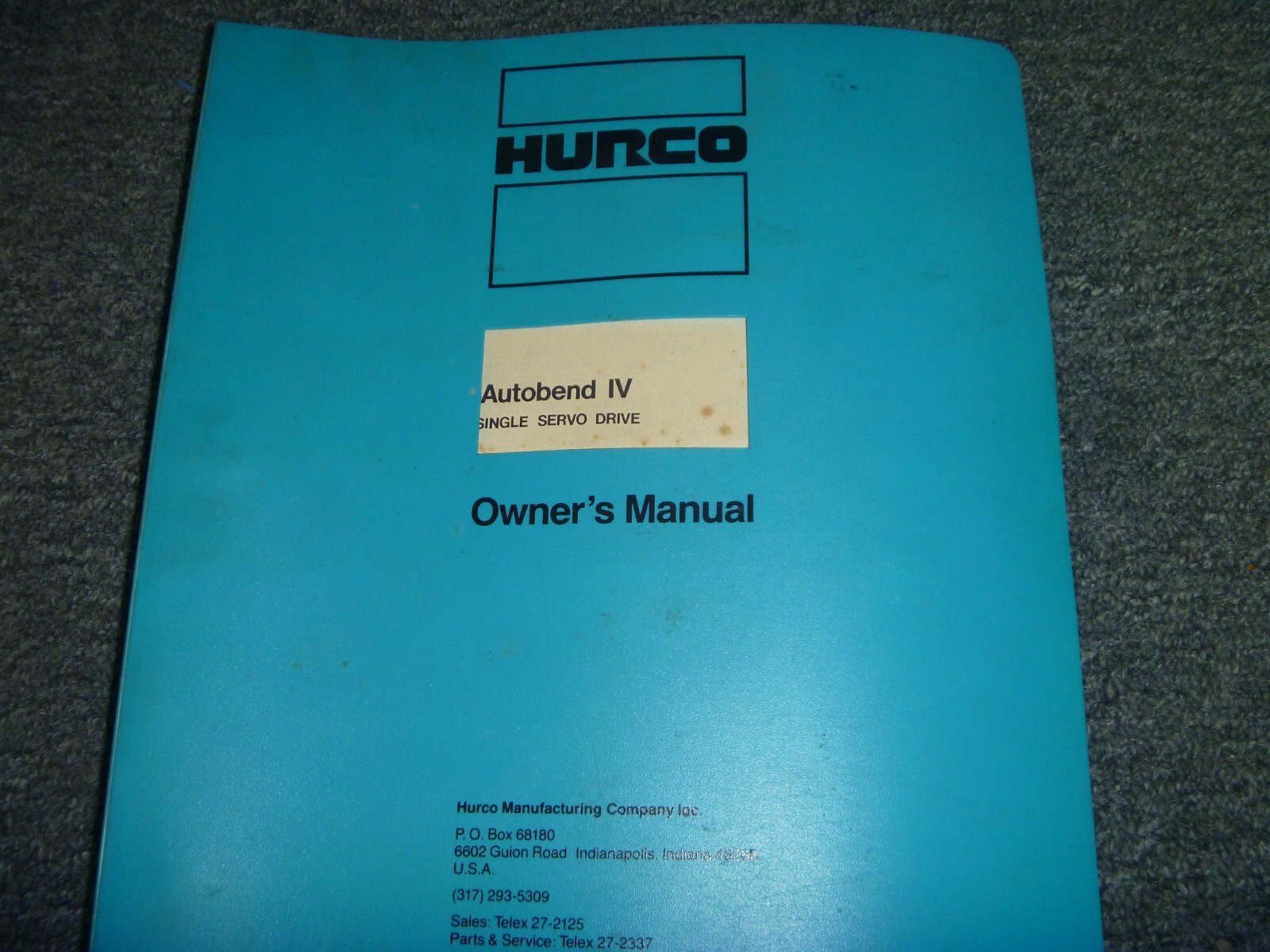 Hurco Autobend IV Single Servo Drive Owner Operator Manual User Guide