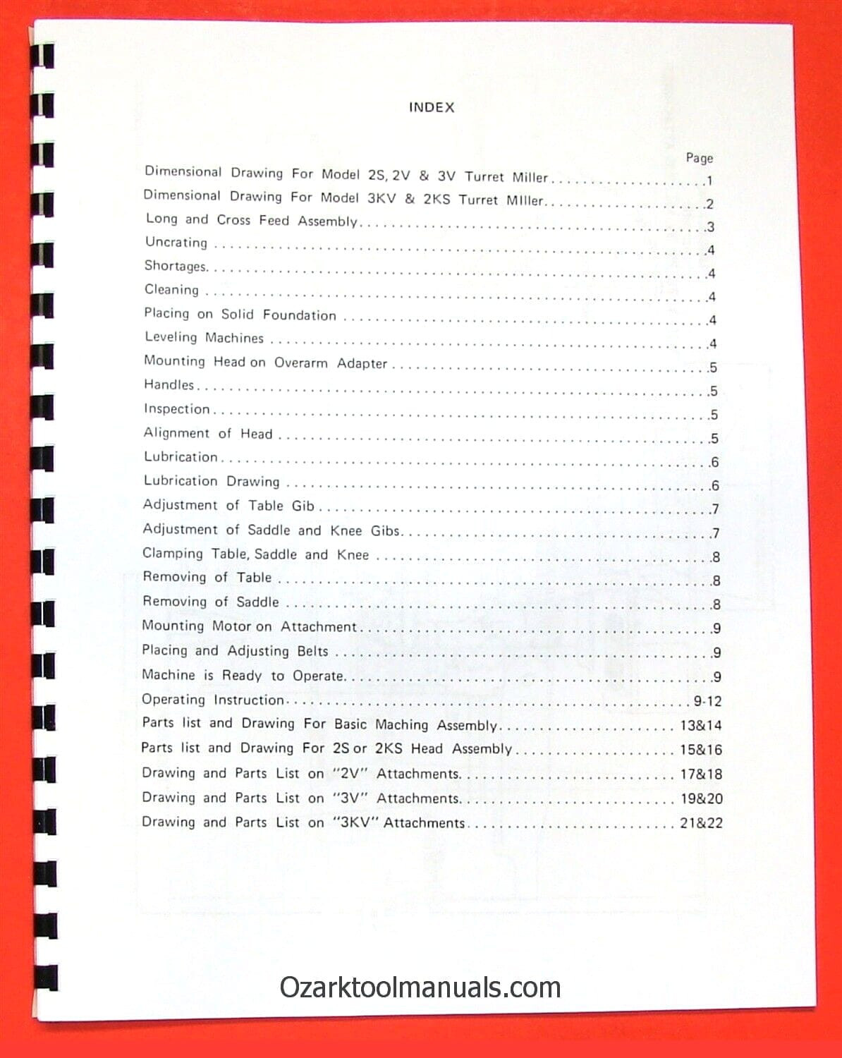 COMET 2S, 2V, 3V, 3KV, 2KS Milling Machine Owner Operation & Parts Manual 0163