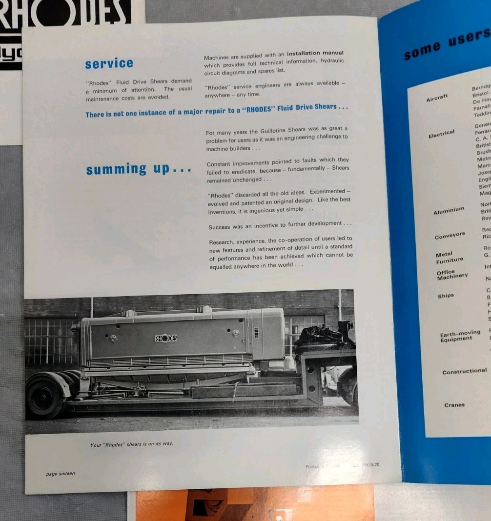 Joseph Rhodes & Sons Shears Metal Working Machines Sales Brochure Lot Bulletin