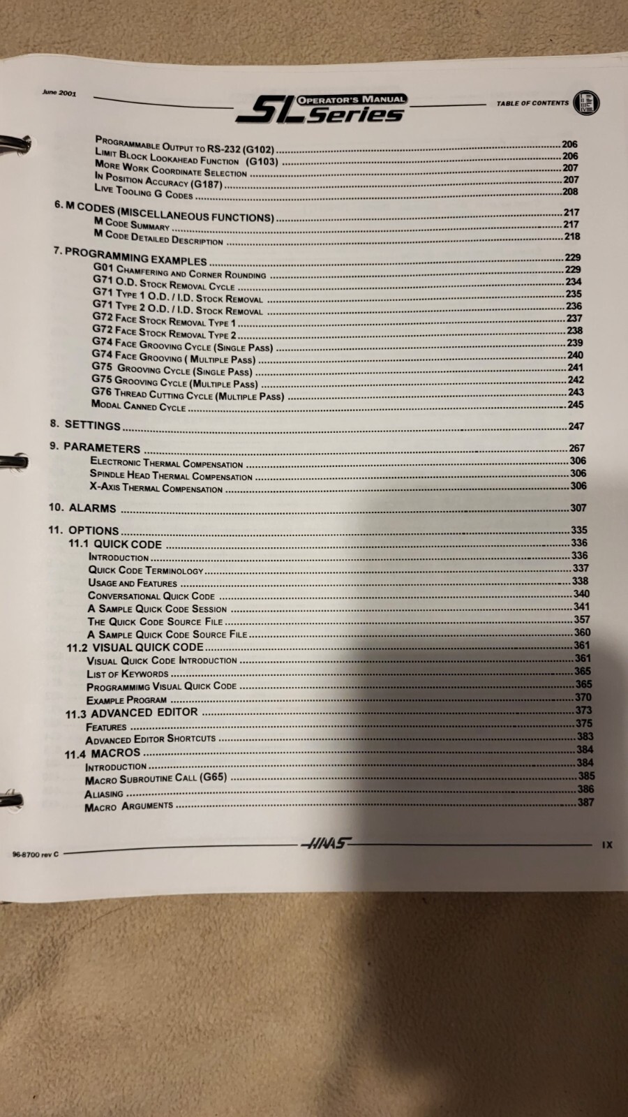 HAAS CNC LATHE SL 10 20 30 40 Series Programming Operations Owners Manual Book