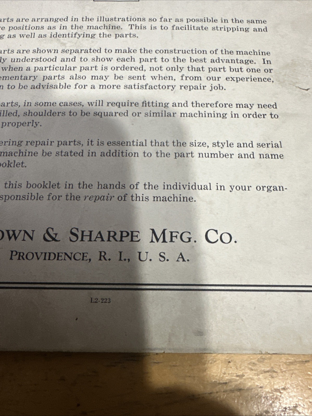 Brown&sharpe Repair Parts No.2 No.2B Surface, Grinding Machine
