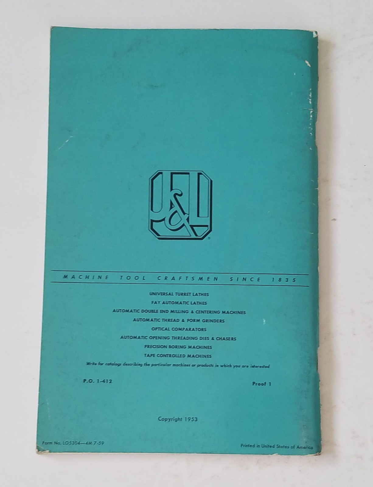 Jones & Lamson Radial Die Head Operator’s Manual. 1953