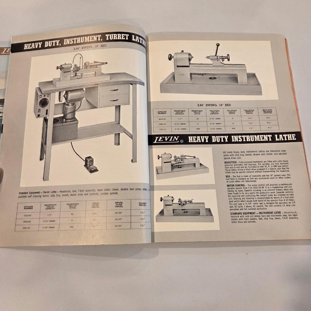 Vintage 1963 Levin Catalog, Lathes, Micro-Drilling & Radius Turning Machines