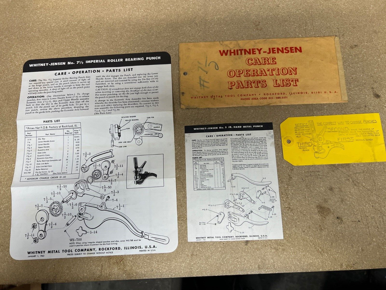 Vintage Whitney Jensen Metal Working Tools And Machinery Paperwork Dated 1963