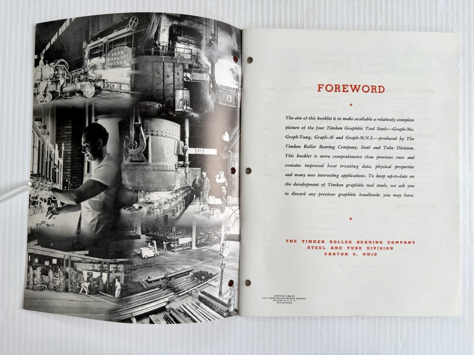 1953 Timken Roller Bearing Graphitic Tool Steels Catalog Vtg Industrial Brochure