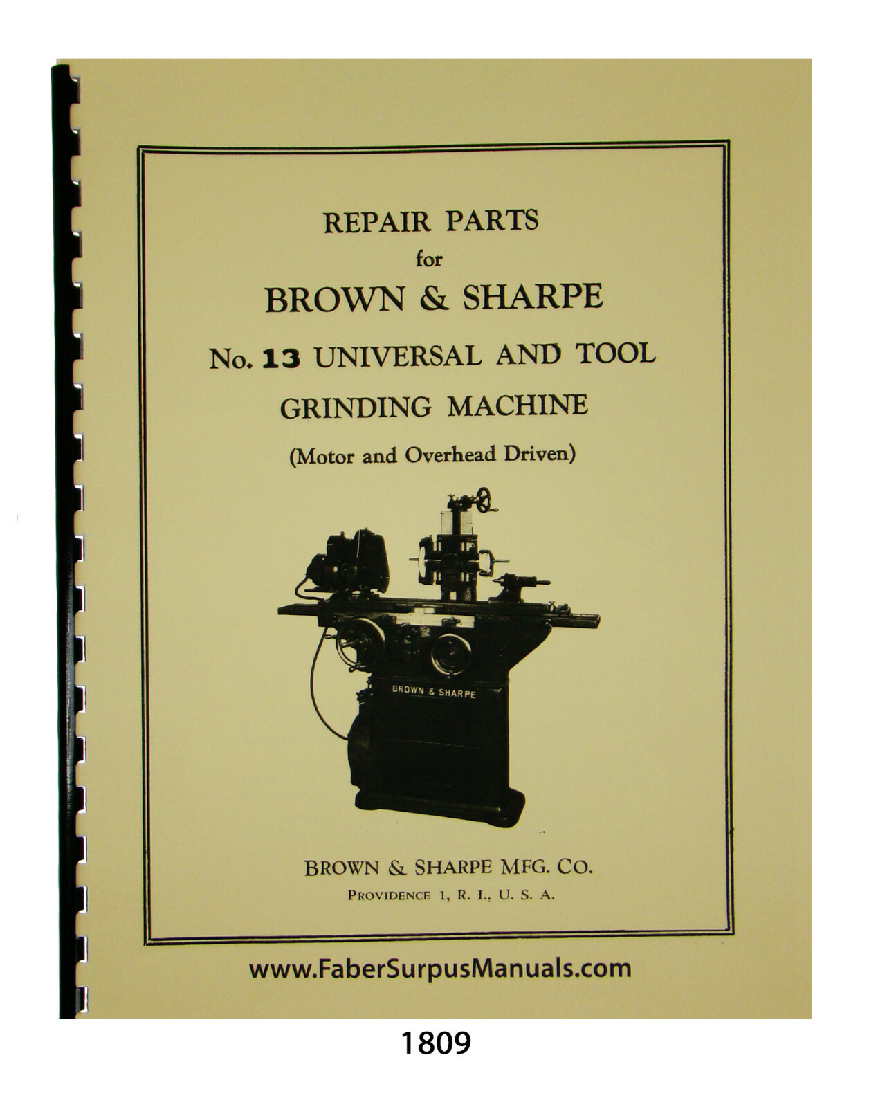 Brown & Sharpe #13 Universal & Tool Grinder Repair Parts Manual #1809