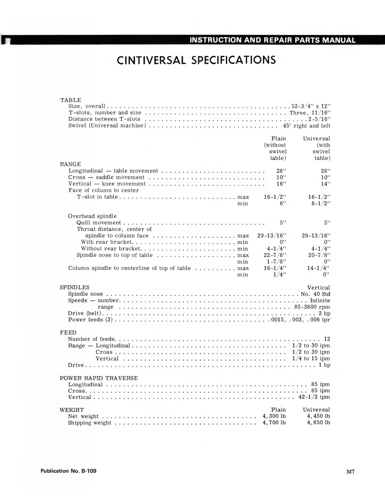 Cincinnati 205-12 Cintimill, Cintiversal DH Mill Instruct & Parts Manual #1773