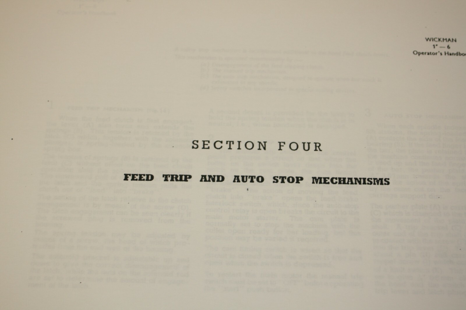 Wickman Operators Handbook for 1″ (25.4mm) Six Spindle Bar Automatic Machines
