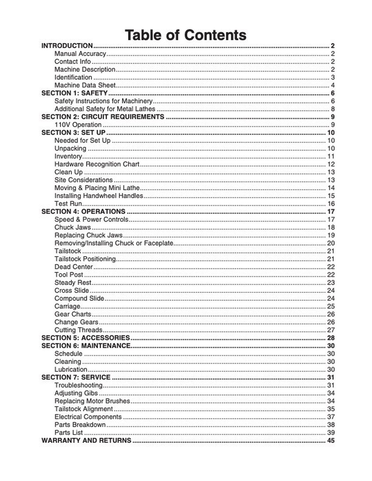 Owner’s Manual & Operating Instructions Grizzly Mini Metal Lathe – Model G8688
