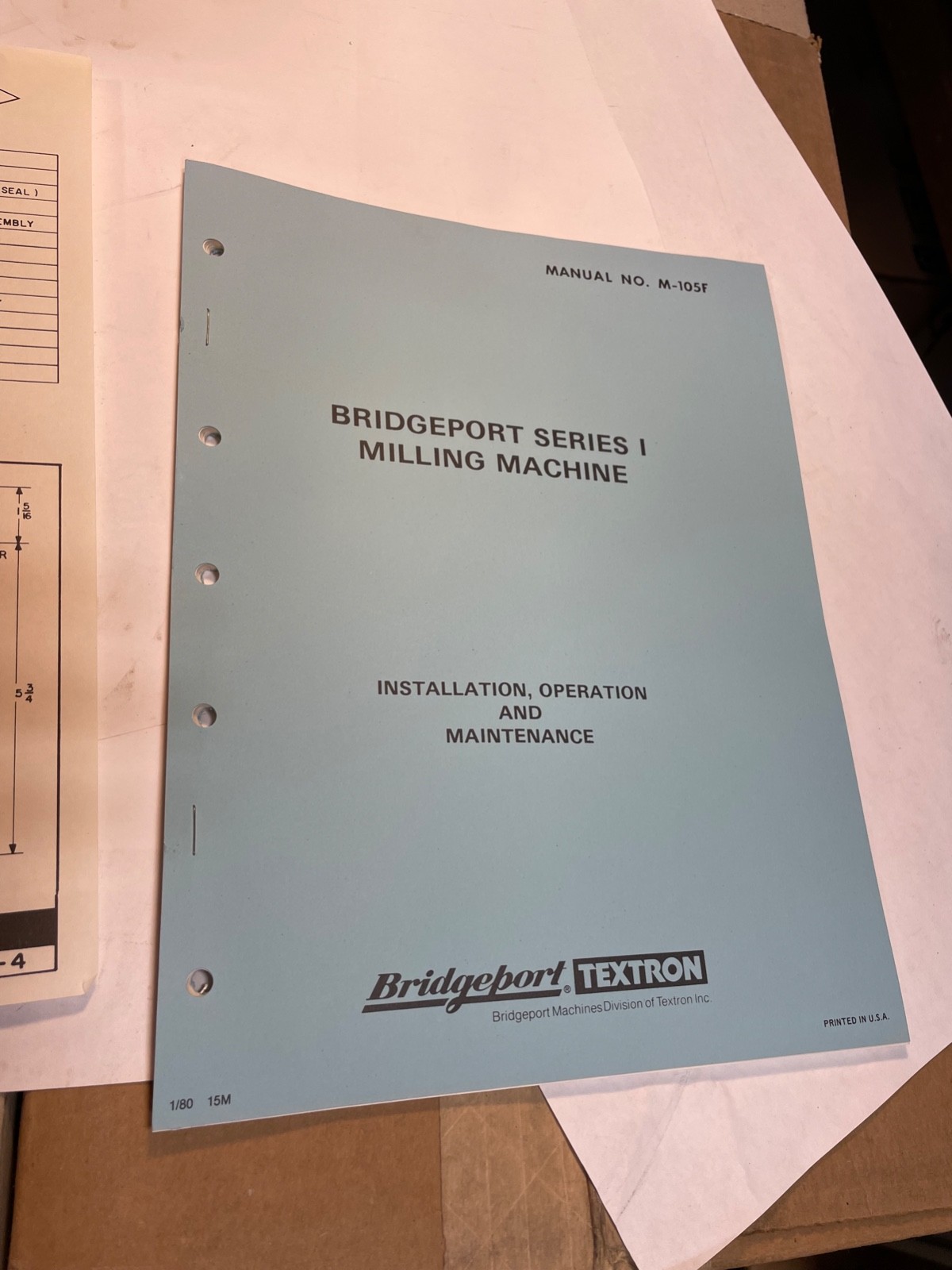 Bridgeport Series 1 Milling Machine Manual M-105 1991 New Old Stock Original