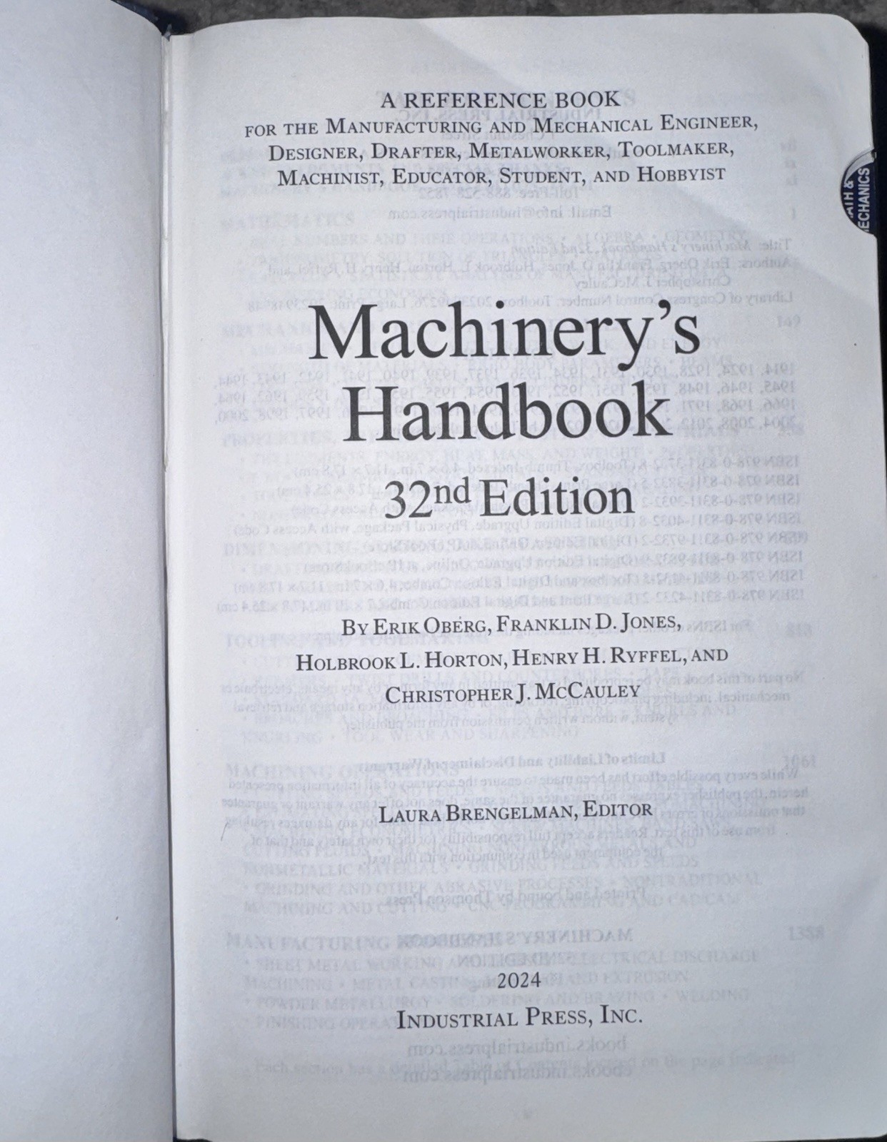Industrial Press Machinery’s Handbook 32nd Edition Mechanical Engineering Book