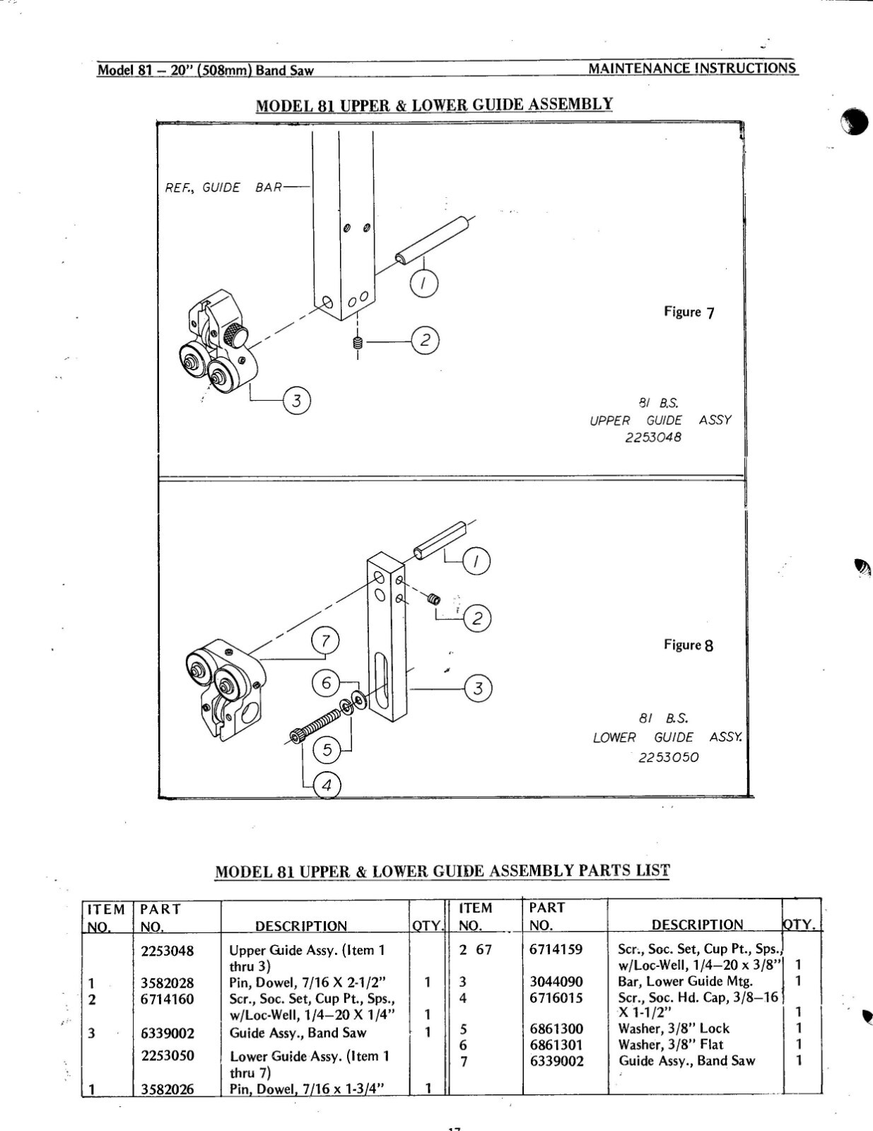 81 1983 Bandsaw Operation & Parts List Manual Fits Powermatic 81 20in PM81