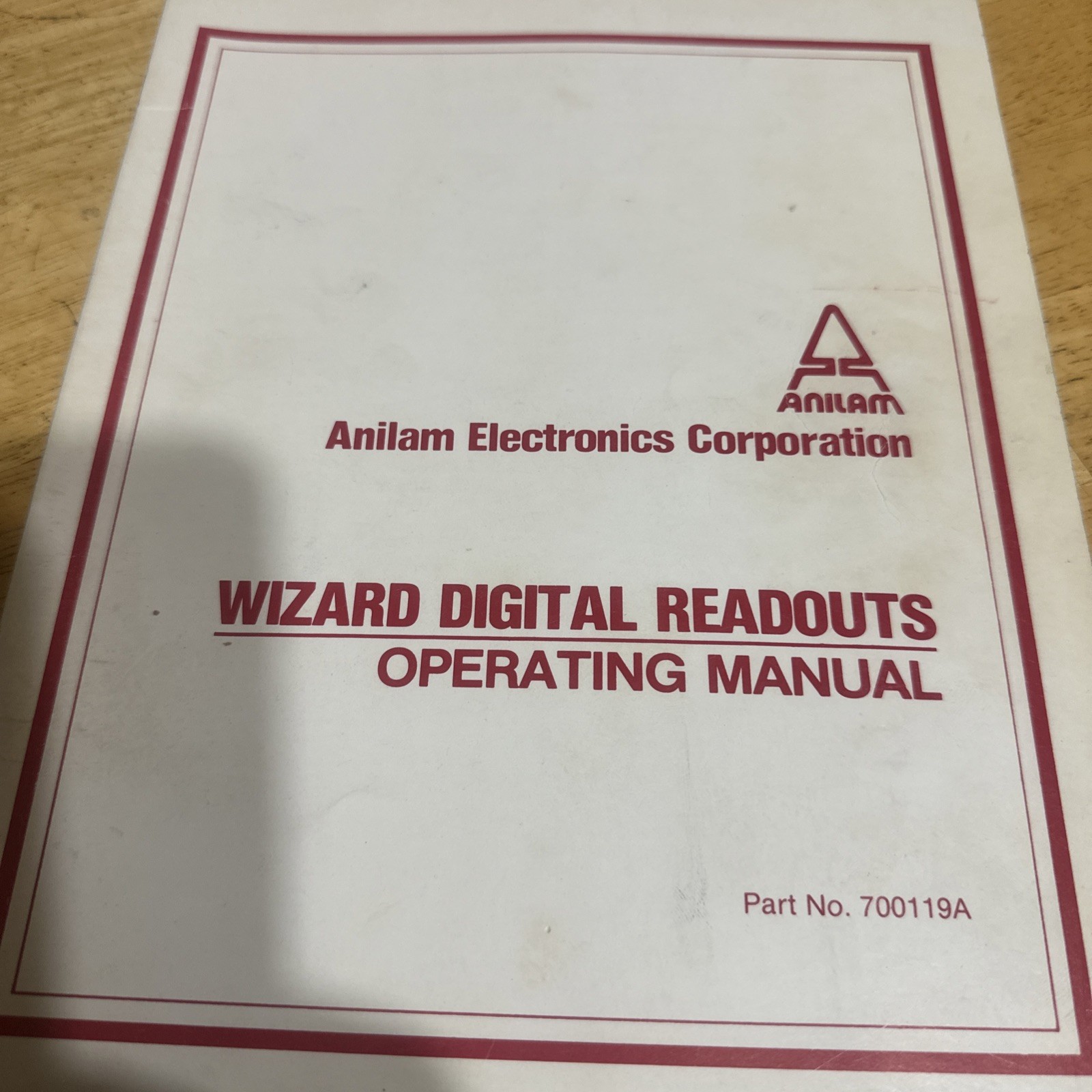 Wizard Digital Readout Operating Manual 700119A