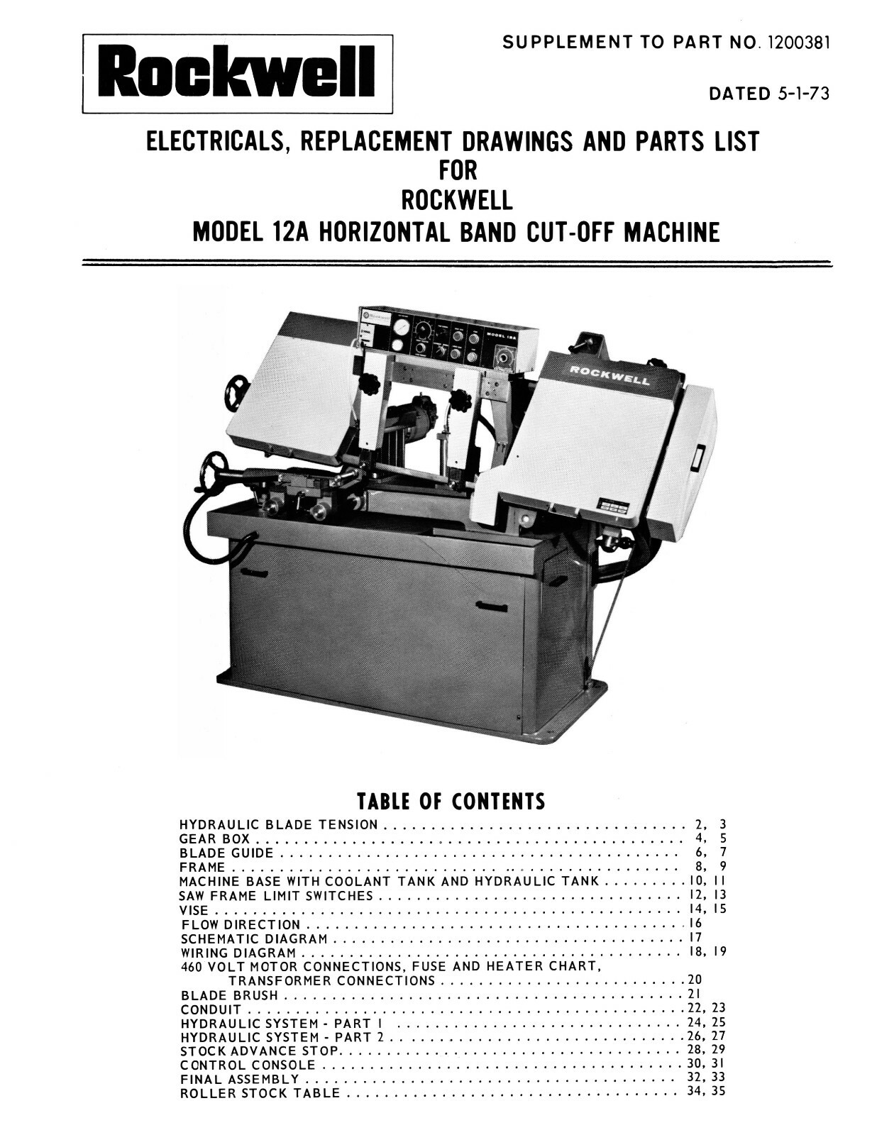 Rockwell Delta Horizontal Bandsaw 12A Electric Diagrams & Part List Manual #1943