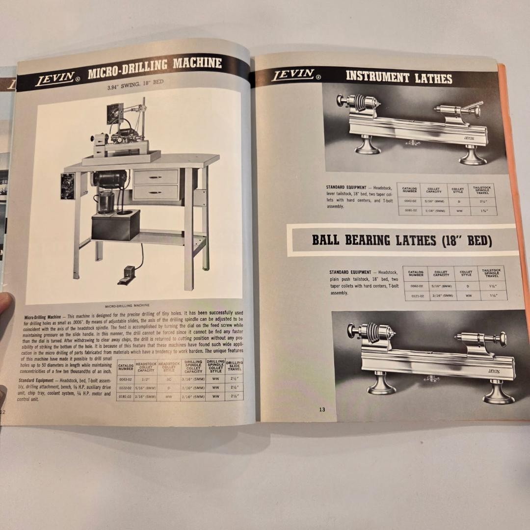 Vintage 1963 Levin Catalog, Lathes, Micro-Drilling & Radius Turning Machines