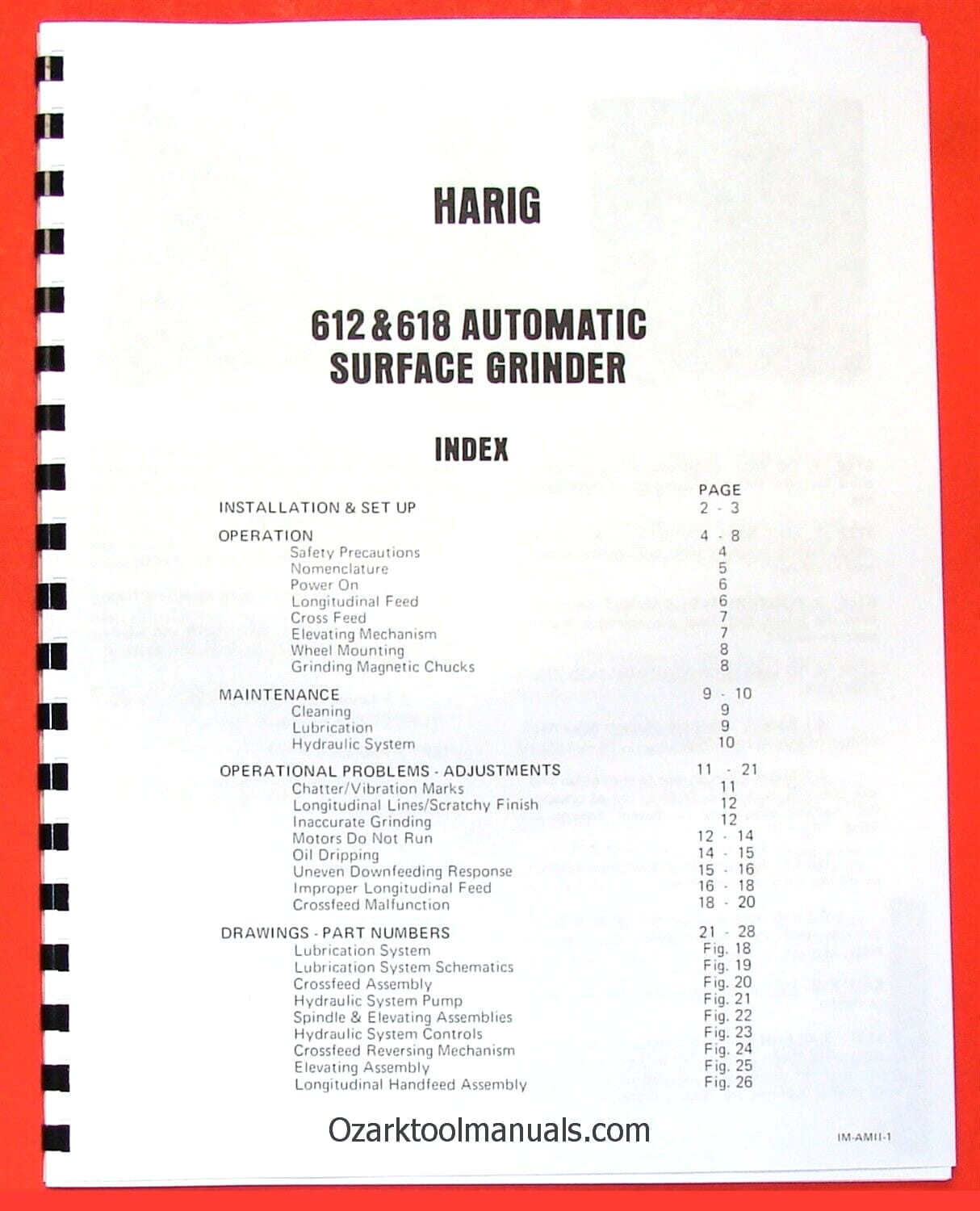 HARIG 612 618 Automatic Feed Surface Grinder Instructions & Parts Manual 0348
