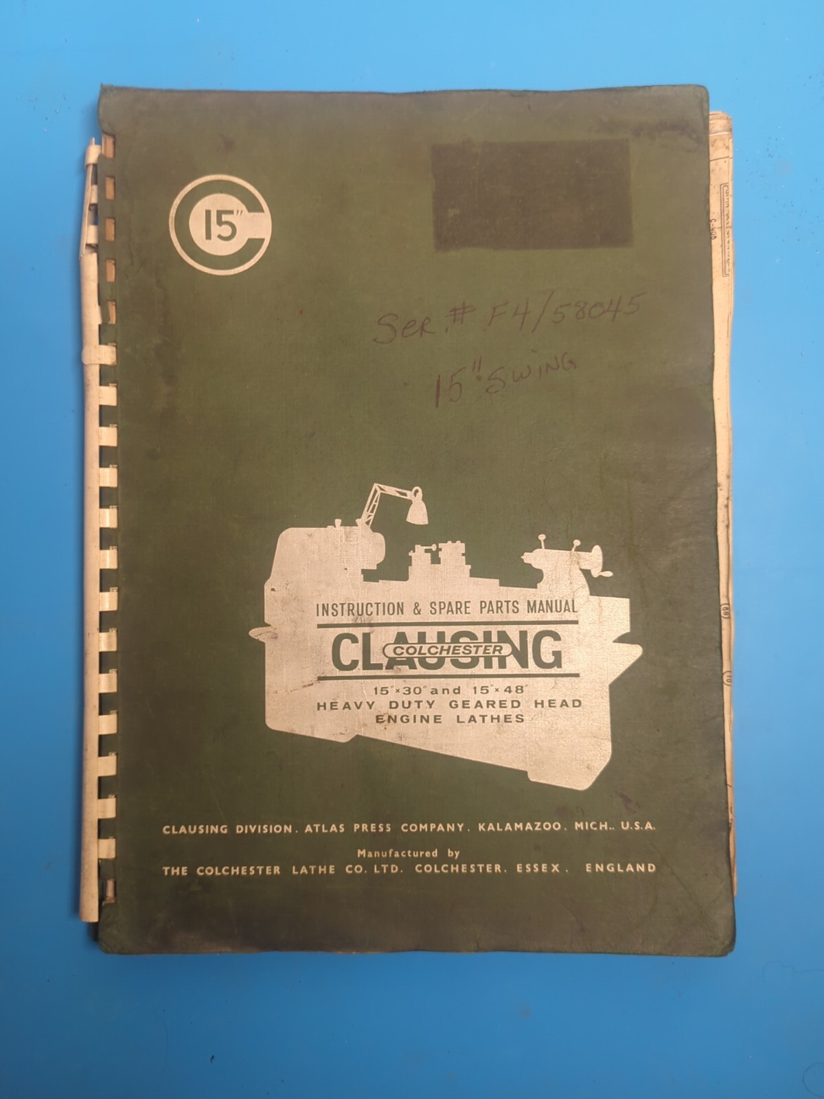 Clausing-Colchester 15×30/48 Lathe Instructions, Parts Manual