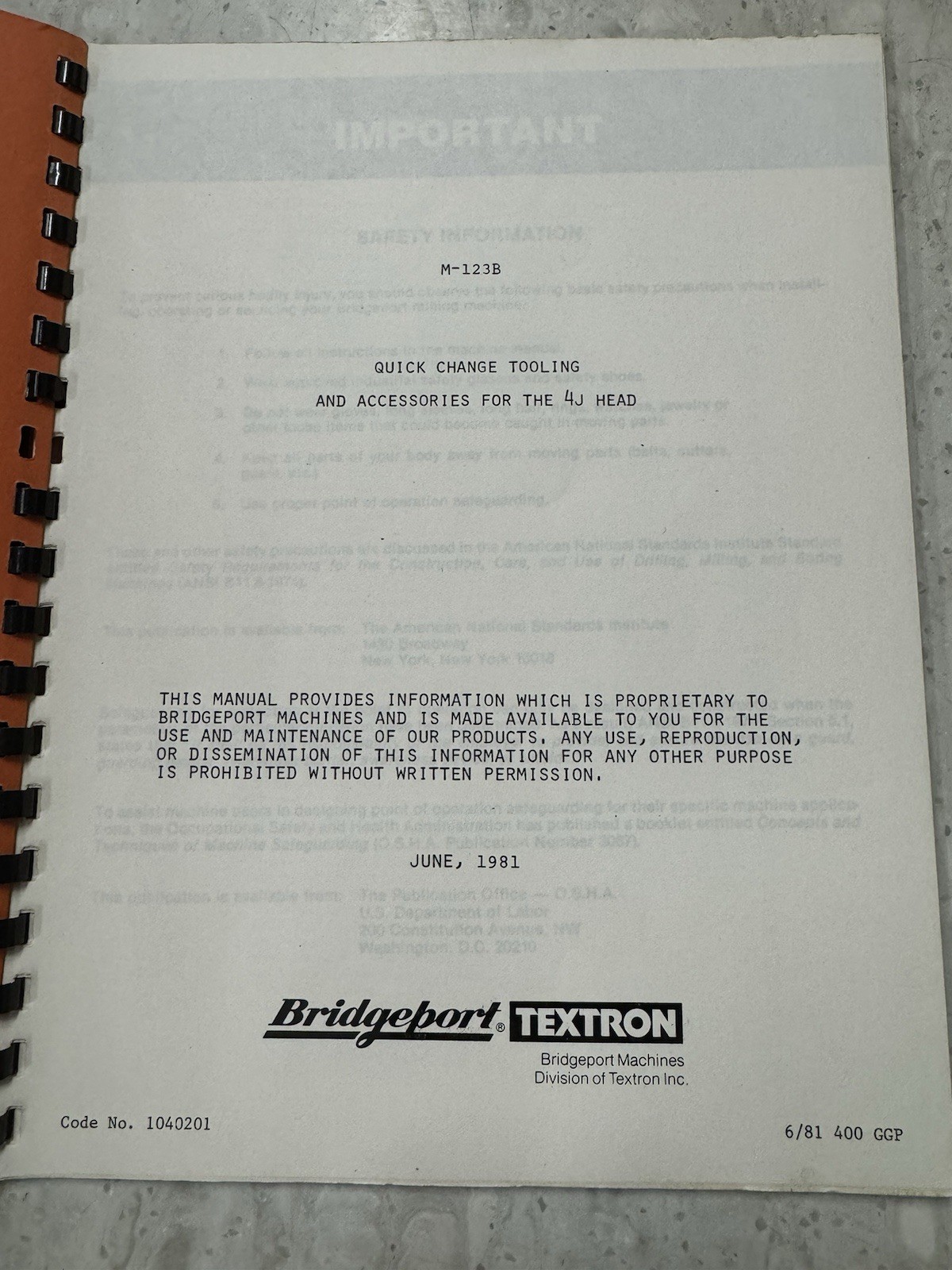 Bridgeport Machines 4J Head Quick Change Tooling and Accessories Manual