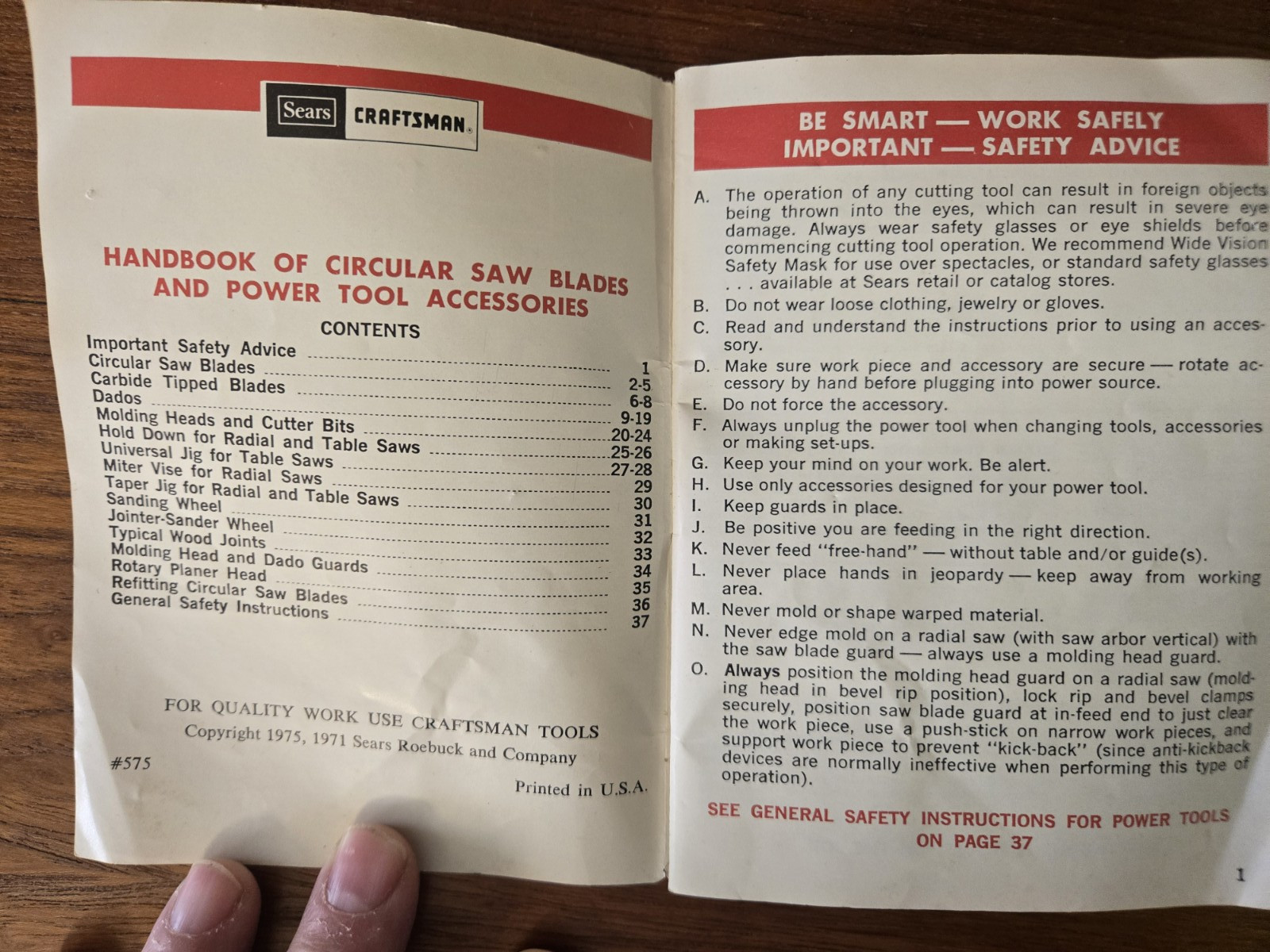 1975 Sears Craftsman Circular Saw Blades Power Tool Accessories Handbook Booklet