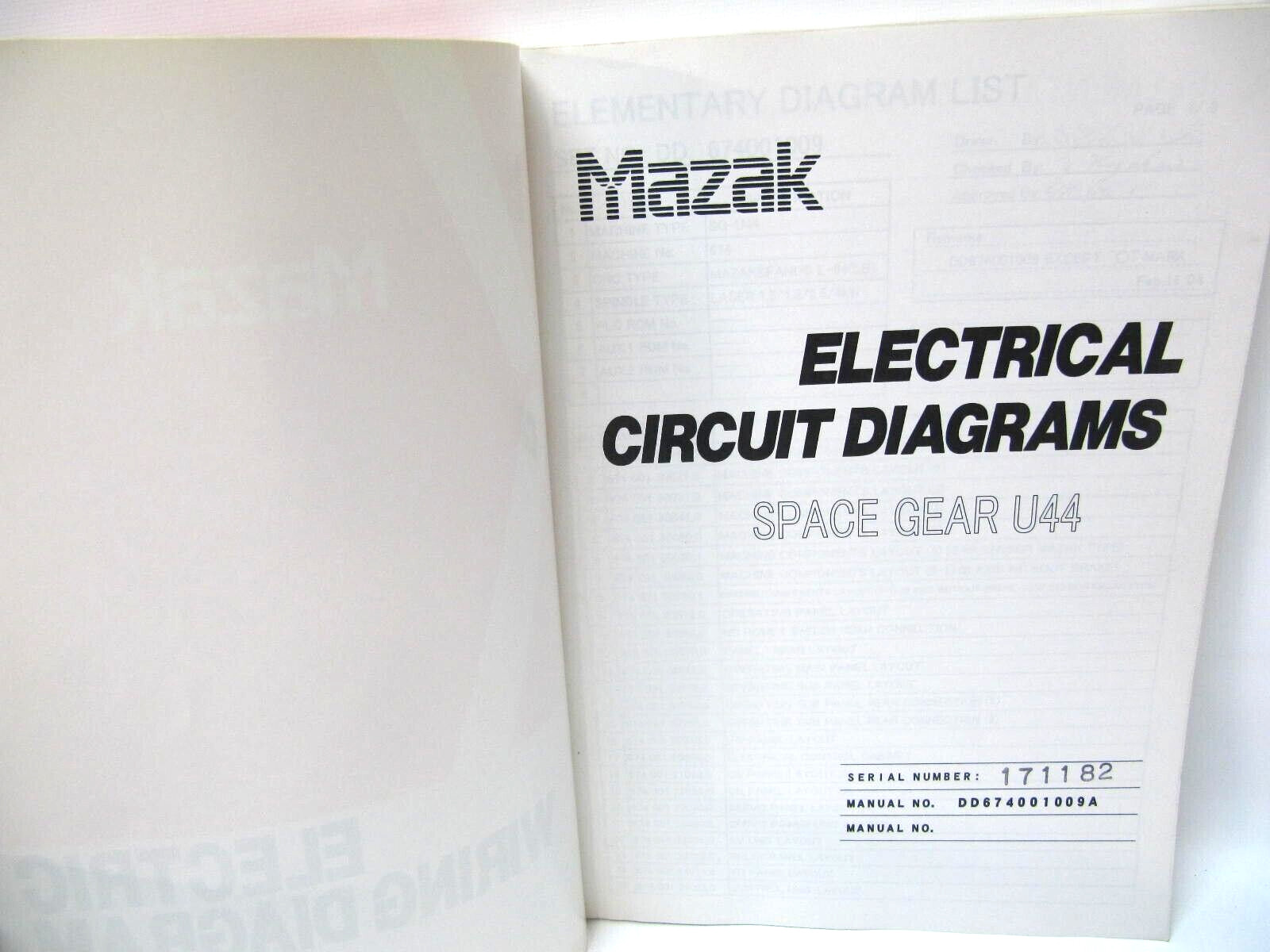 Yamazaki Mazak Corp. Electric Circuit Diagram Manual Space Gear U44 DD674001009A