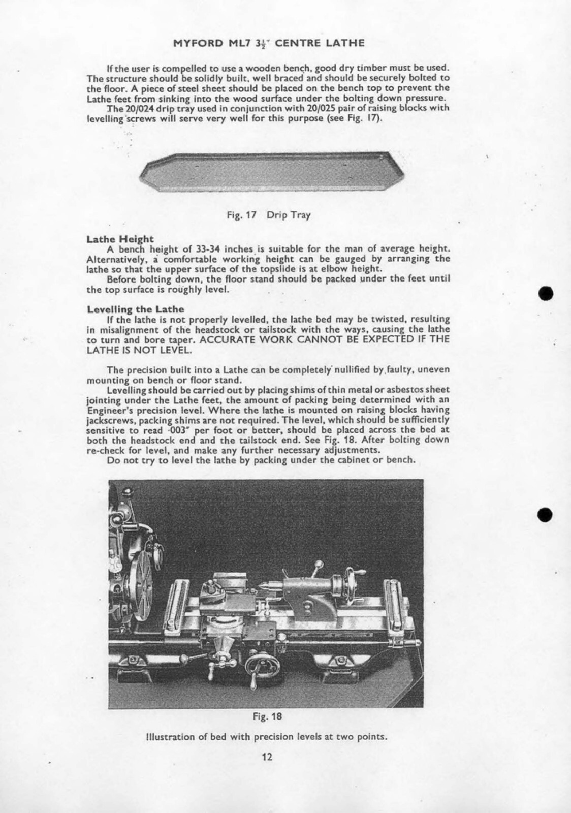 Operation, Installation & Parts List Manual Myford ML7 3 ½ inch Centre Lathe