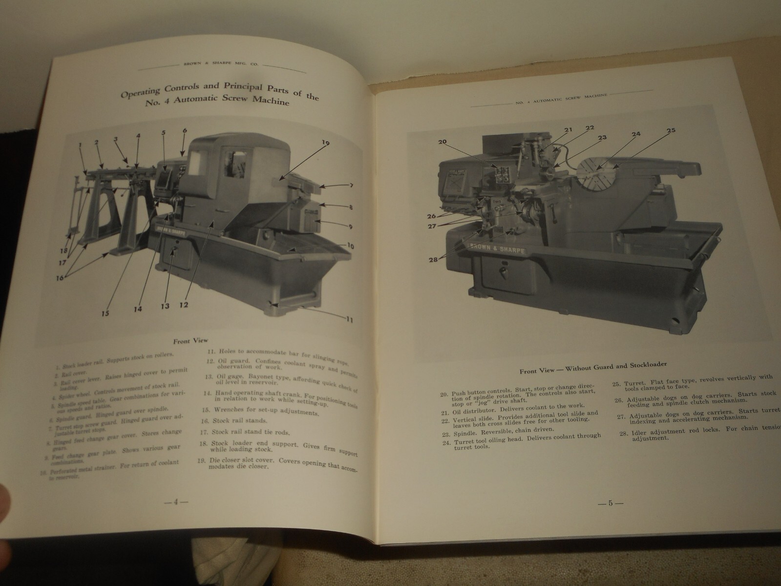 No. 4 BROWN & SHARPE Automatic Screw Machine Operation Maintenance Repair Parts