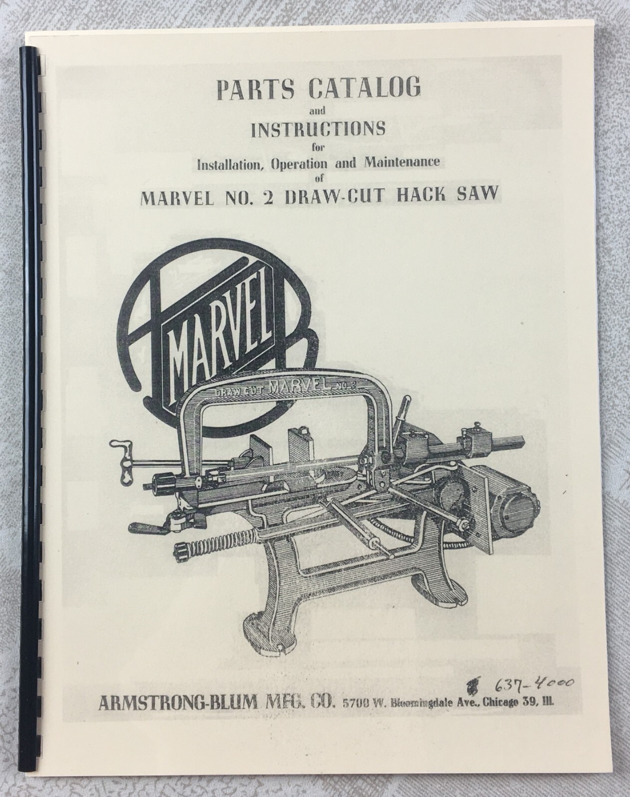 Marvel B No 2 Draw Cut Hack Saw Parts Catalog and Instructions Manual